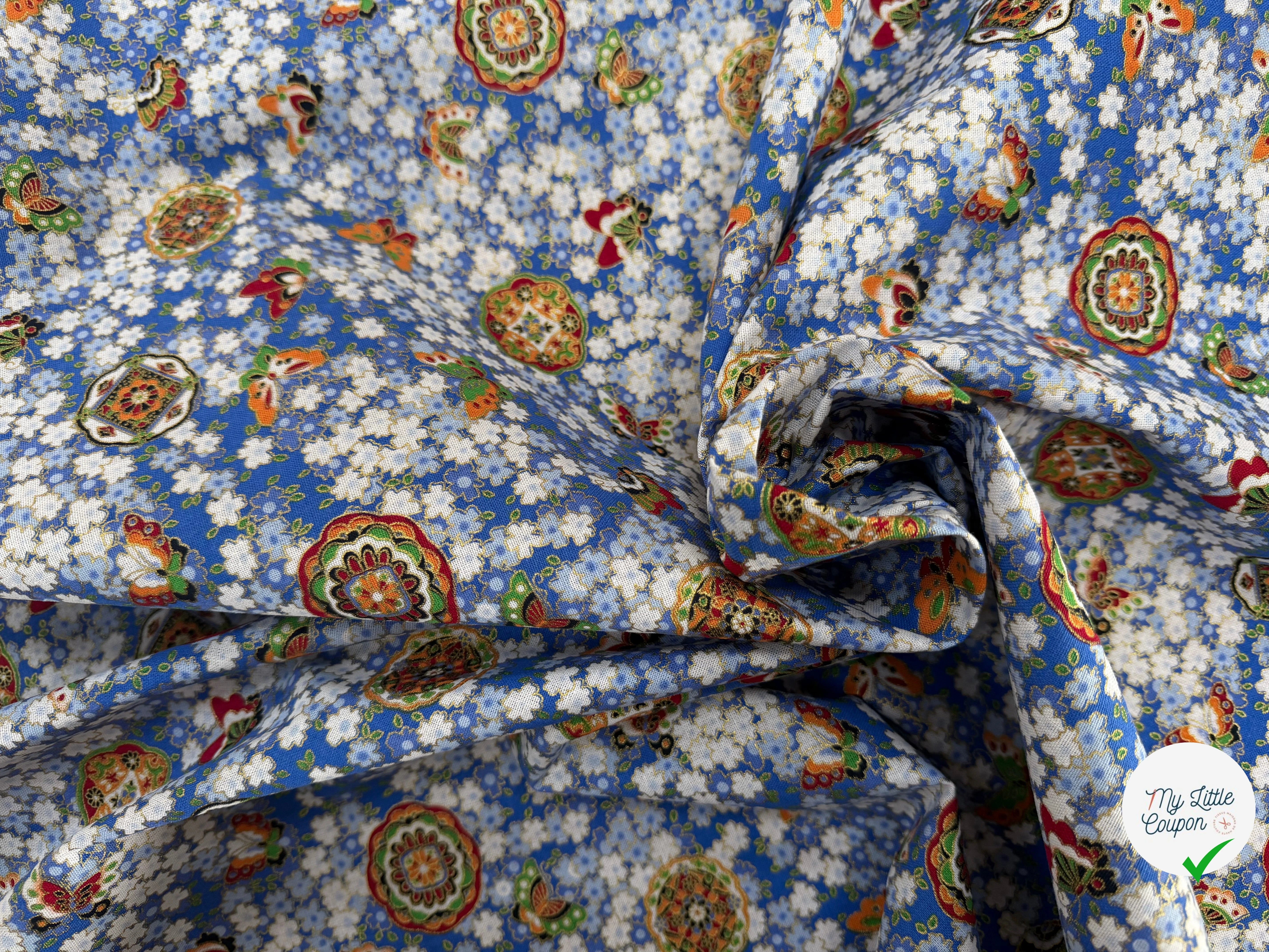 COTON IMPRIMÉ FOIL 16 BLEU 145 CM - My Little Coupon