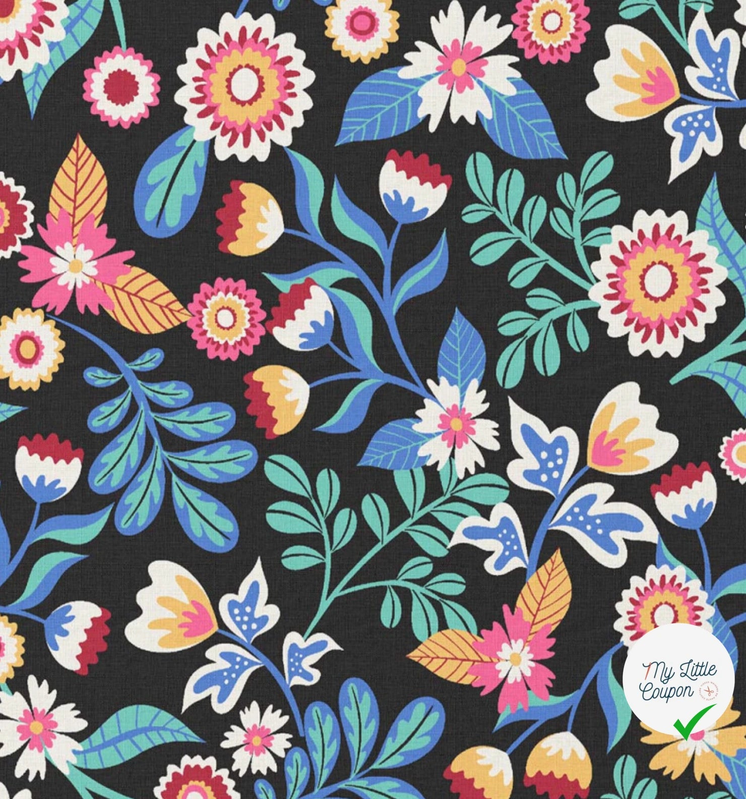 COTON IMPRIMÉ KALERIA NOIR / BLEU - My Little Coupon