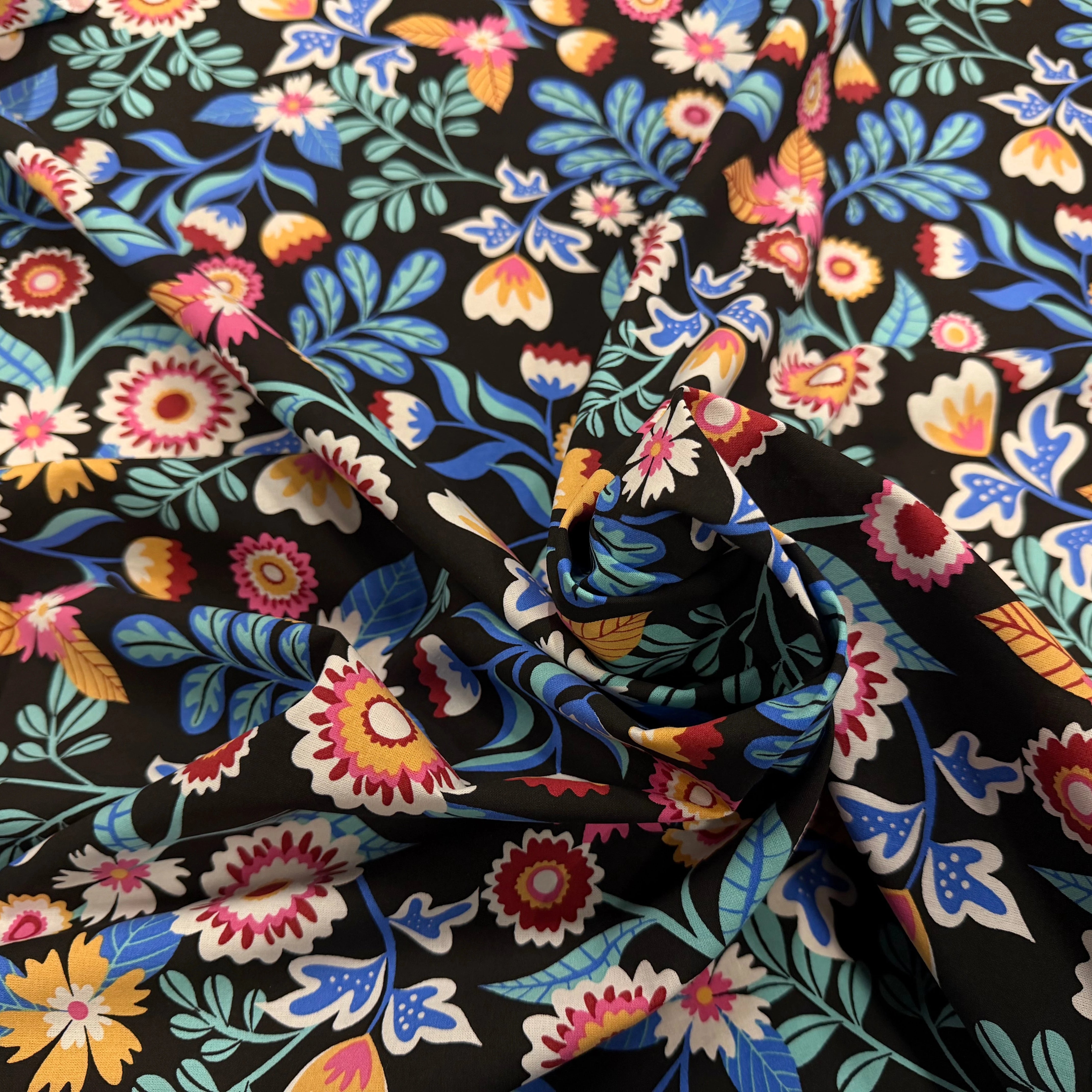 COTON IMPRIMÉ KALERIA NOIR / BLEU - My Little Coupon