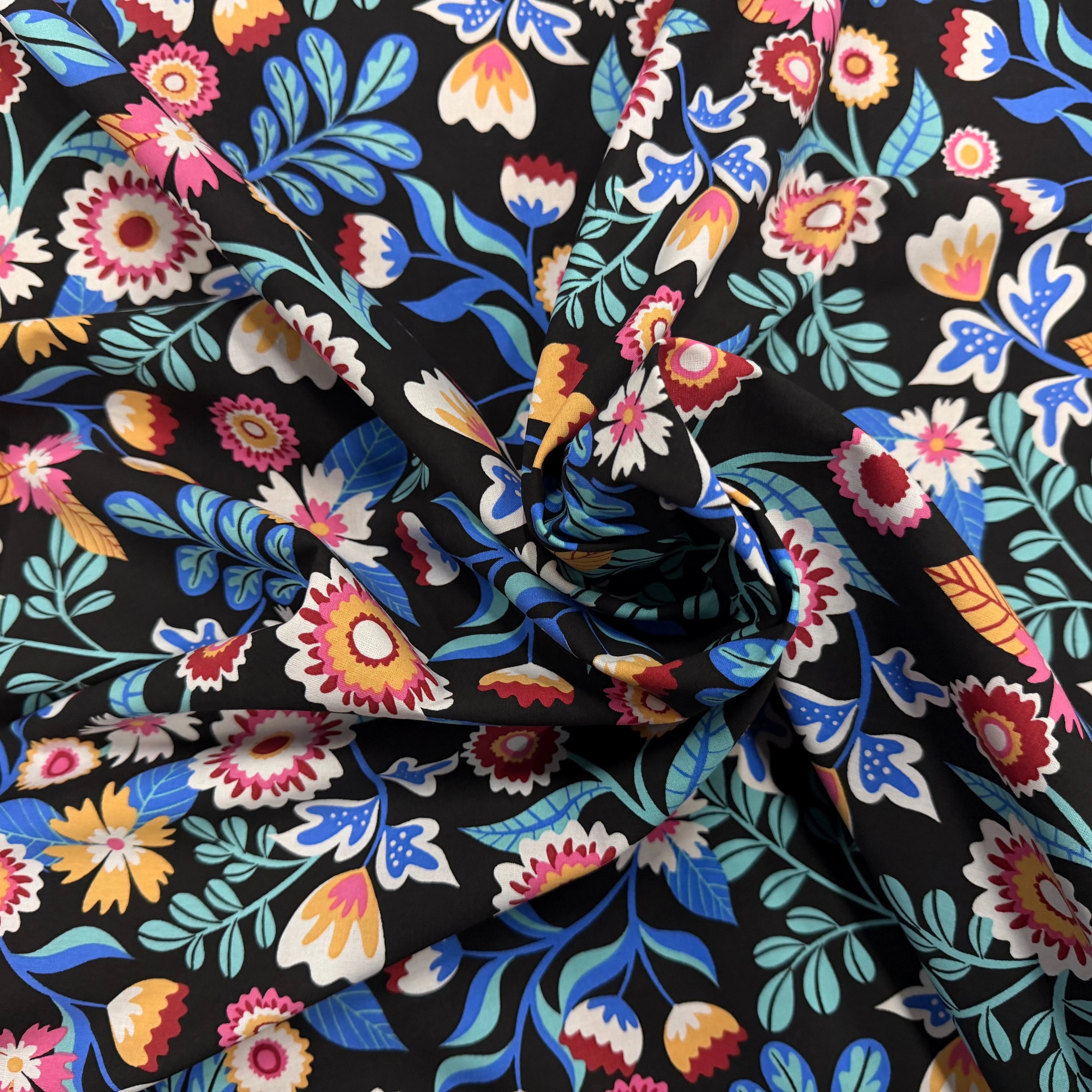 COTON IMPRIMÉ KALERIA NOIR / BLEU - My Little Coupon