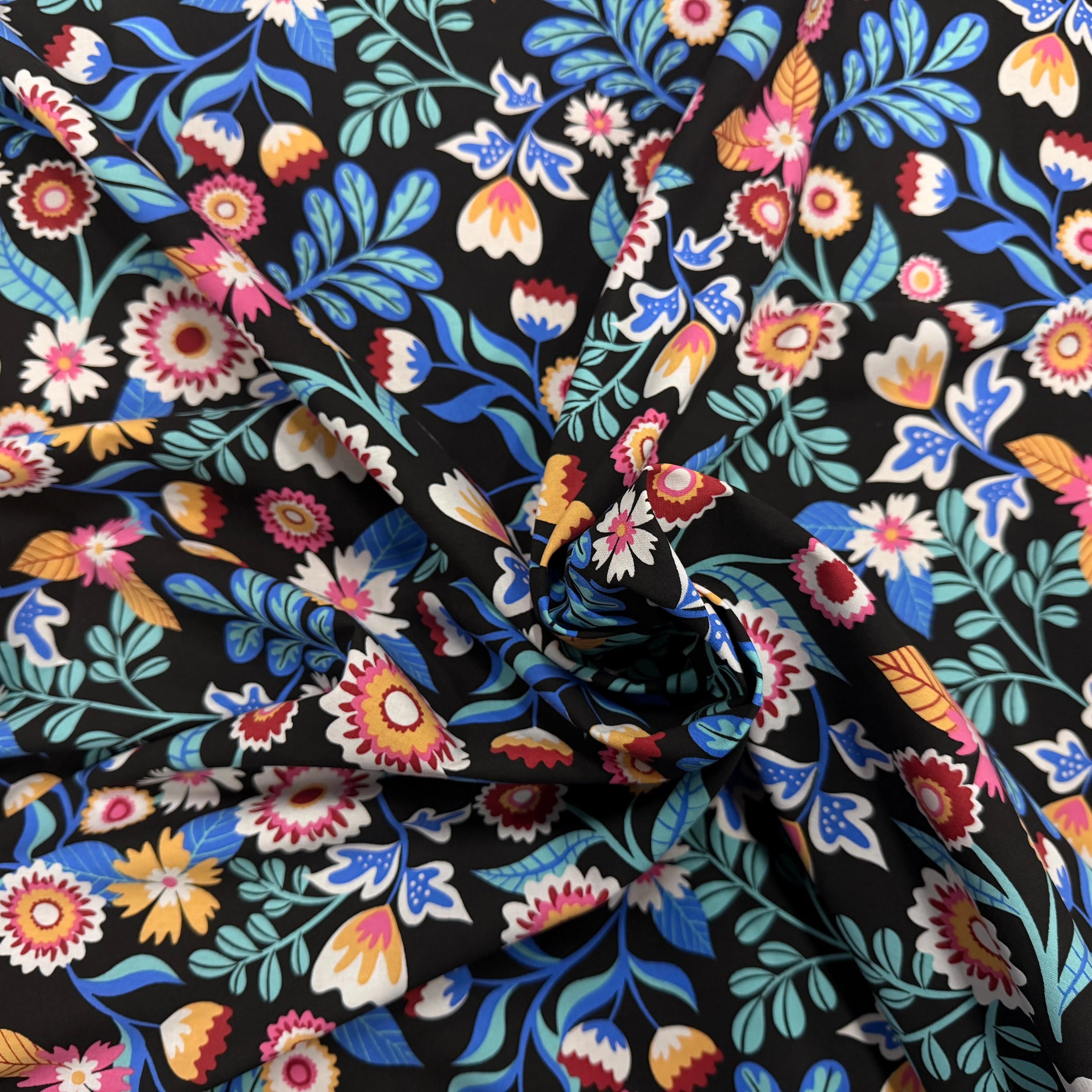 COTON IMPRIMÉ KALERIA NOIR / BLEU - My Little Coupon