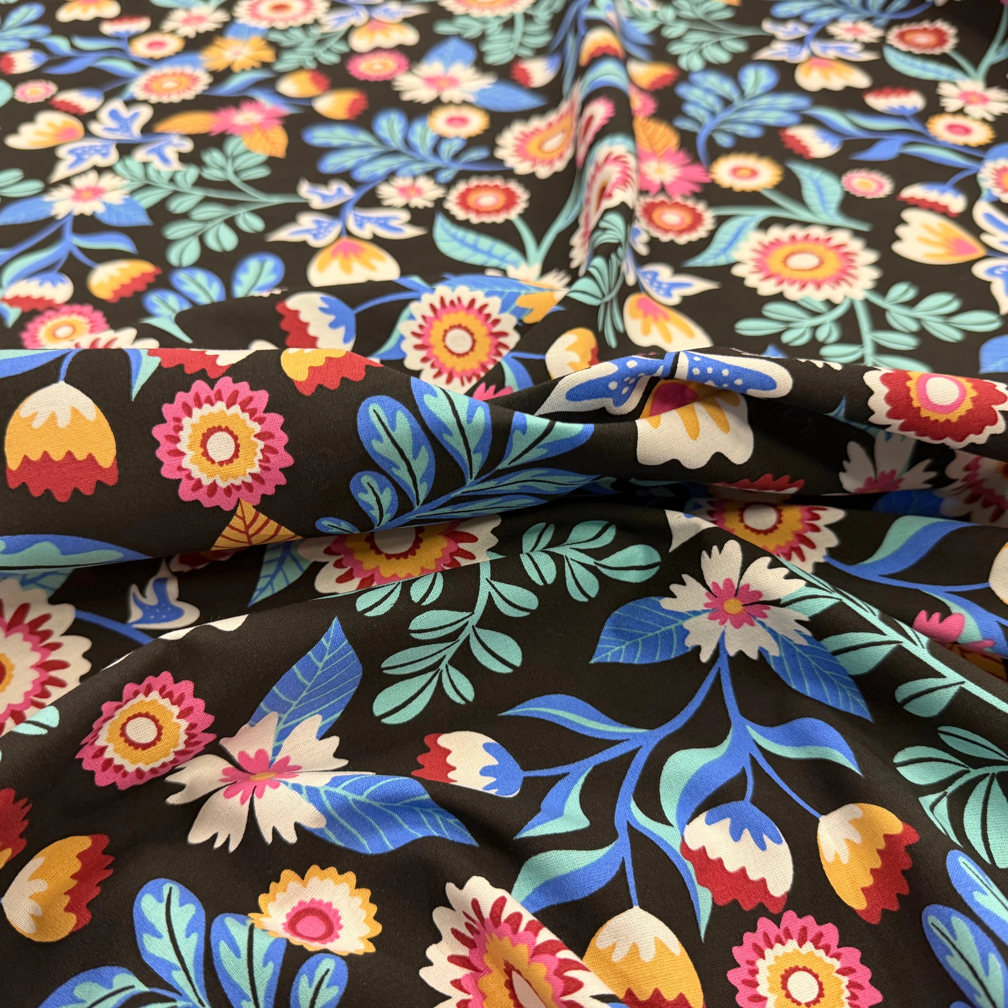 COTON IMPRIMÉ KALERIA NOIR / BLEU - My Little Coupon