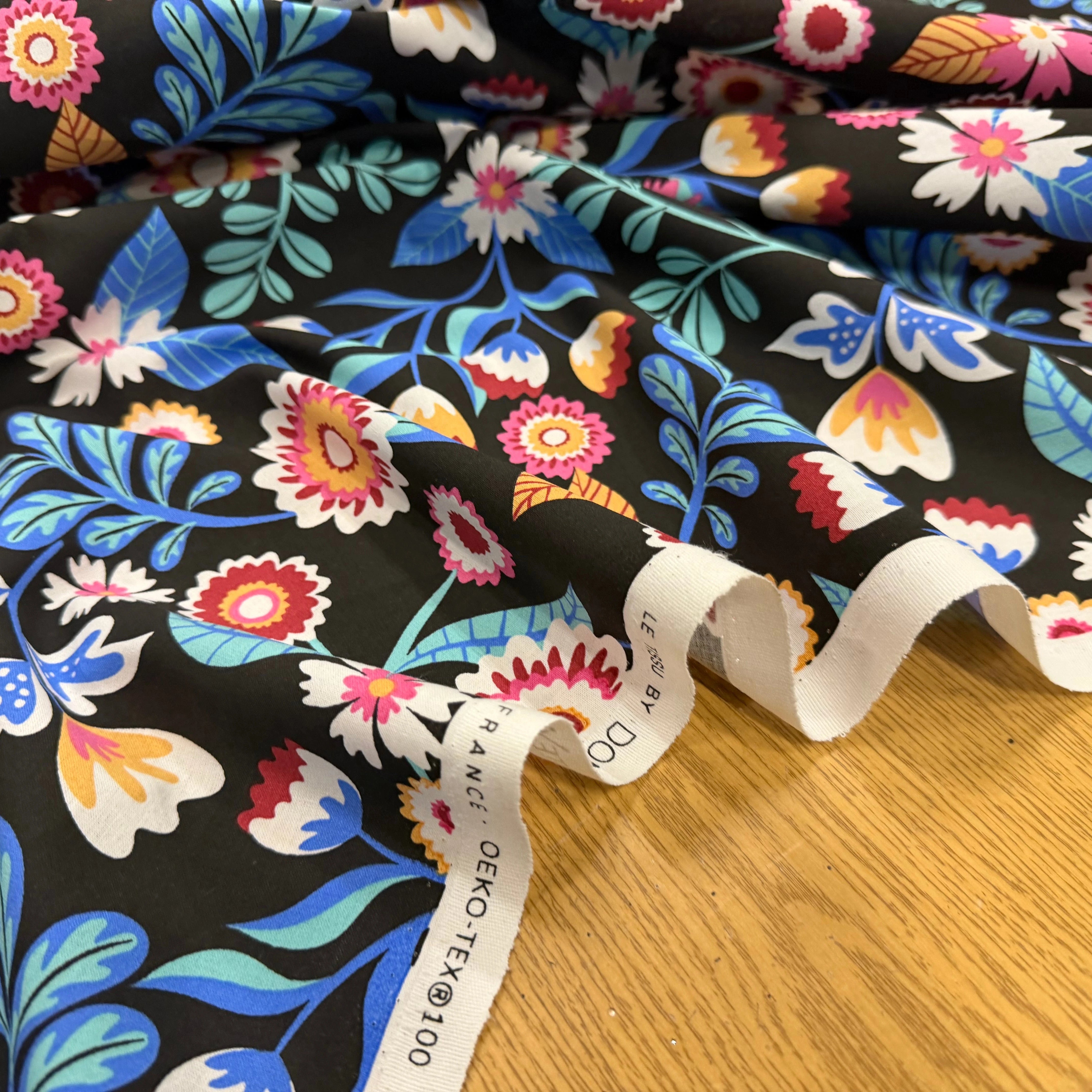 COTON IMPRIMÉ KALERIA NOIR / BLEU - My Little Coupon