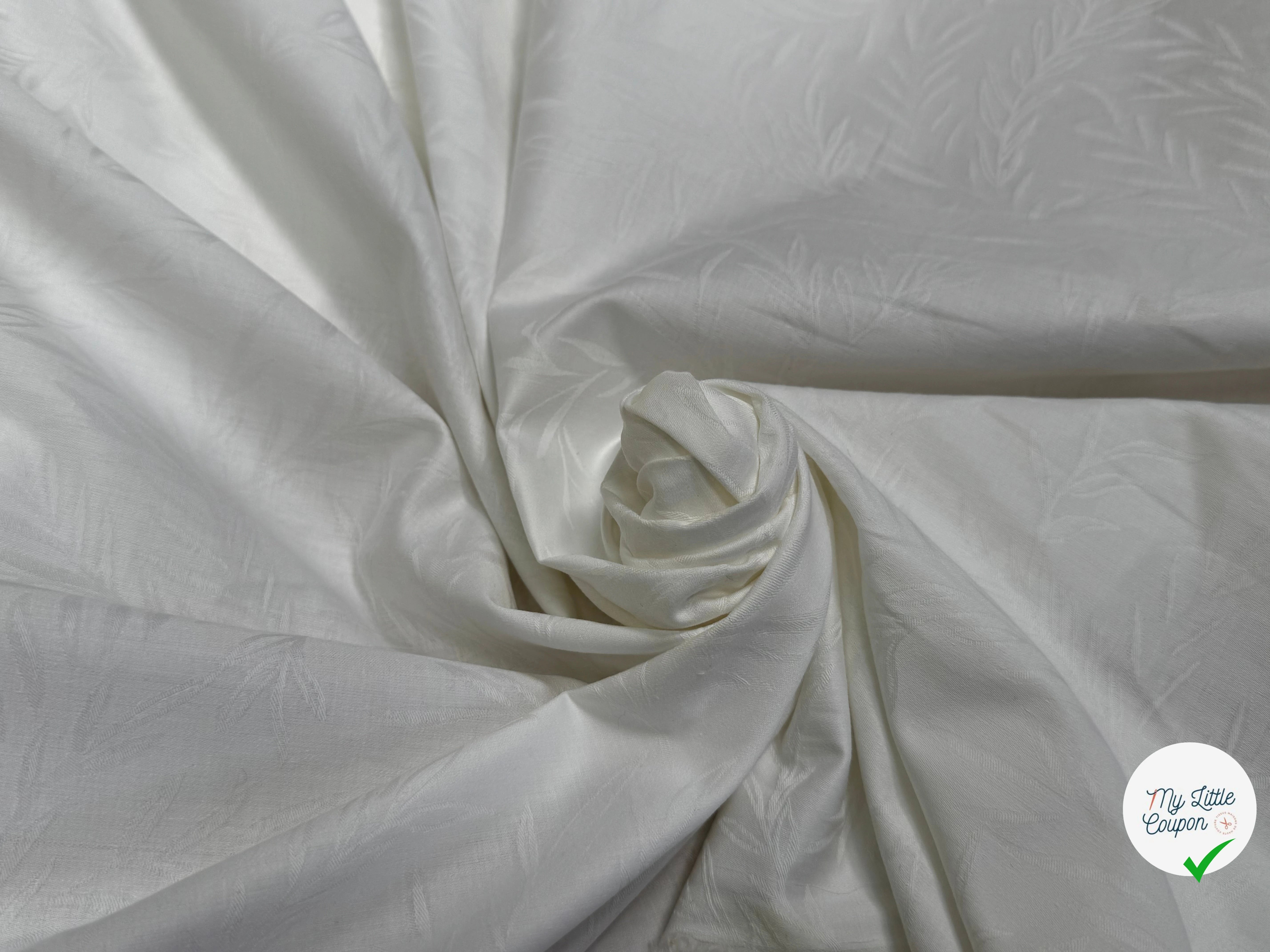 COTON JACQUARD DAMASSÉ BLANC CASSÉ MOTIFS FLORAUX 280 DE LAIZE SOFT TOUCHÉ - My Little Coupon