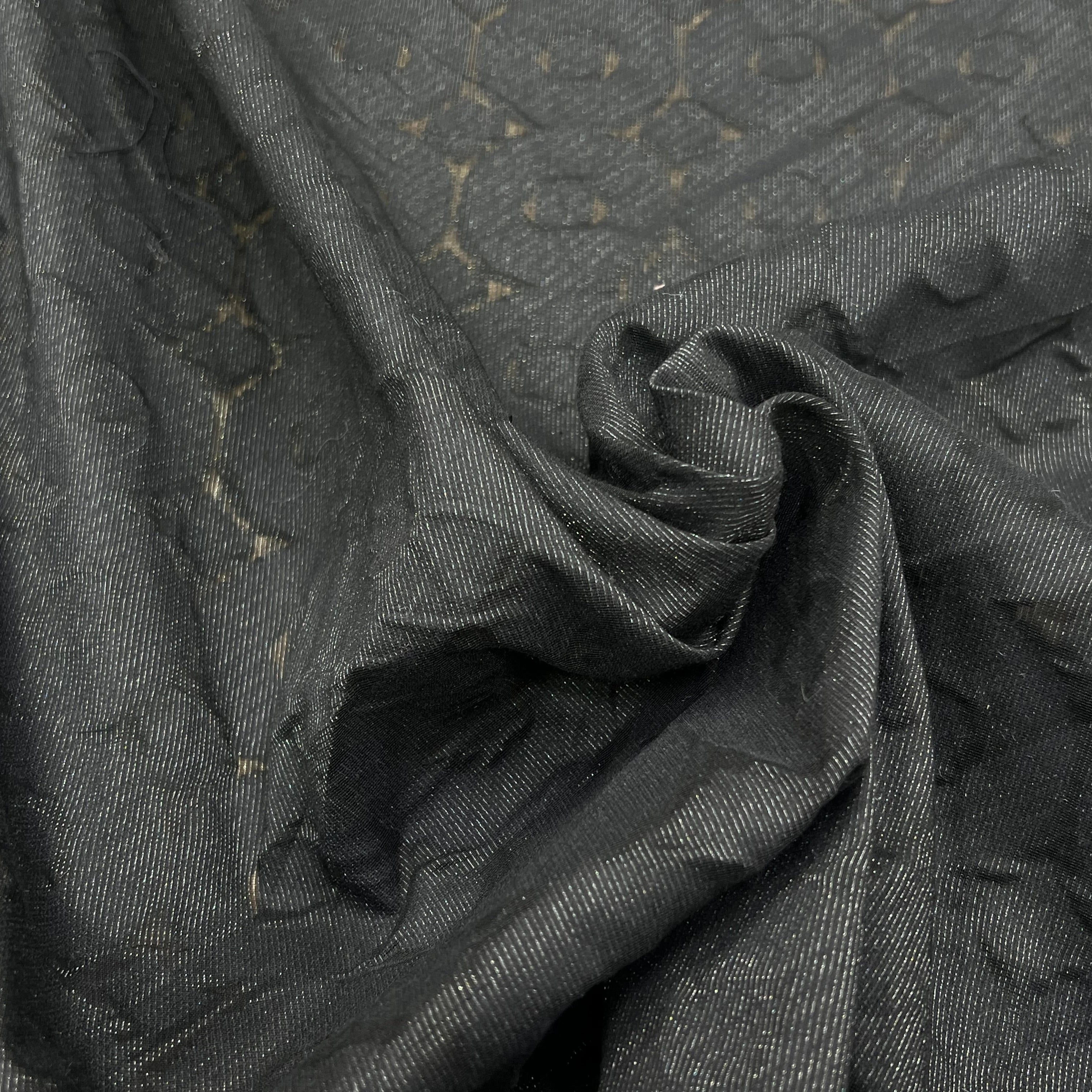 COTON JACQUARD DÉVORÉE NOIR CICULAIRE VISCOSE 5% MÉTAL - My Little Coupon