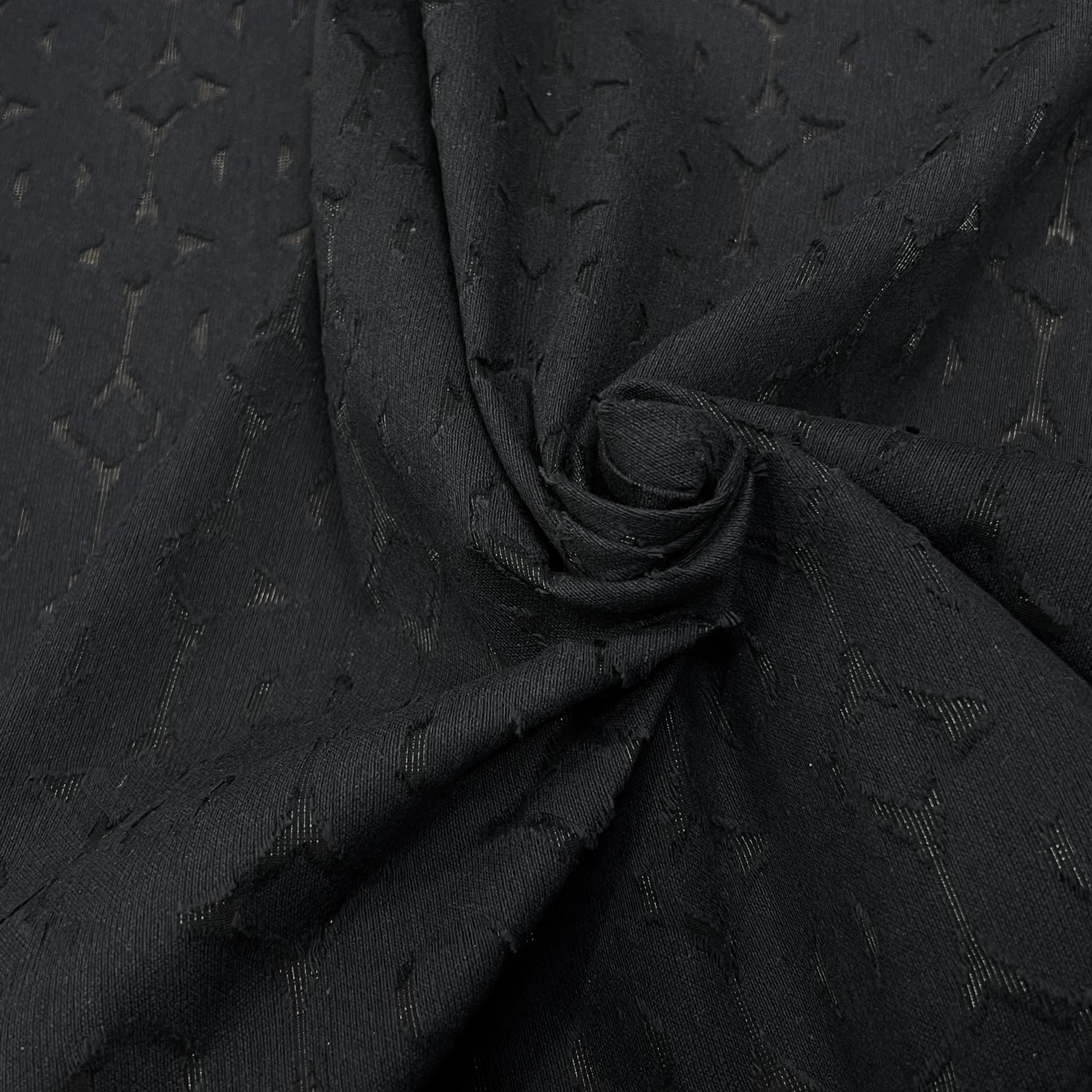 COTON JACQUARD DÉVORÉE NOIR CICULAIRE VISCOSE 5% MÉTAL - My Little Coupon