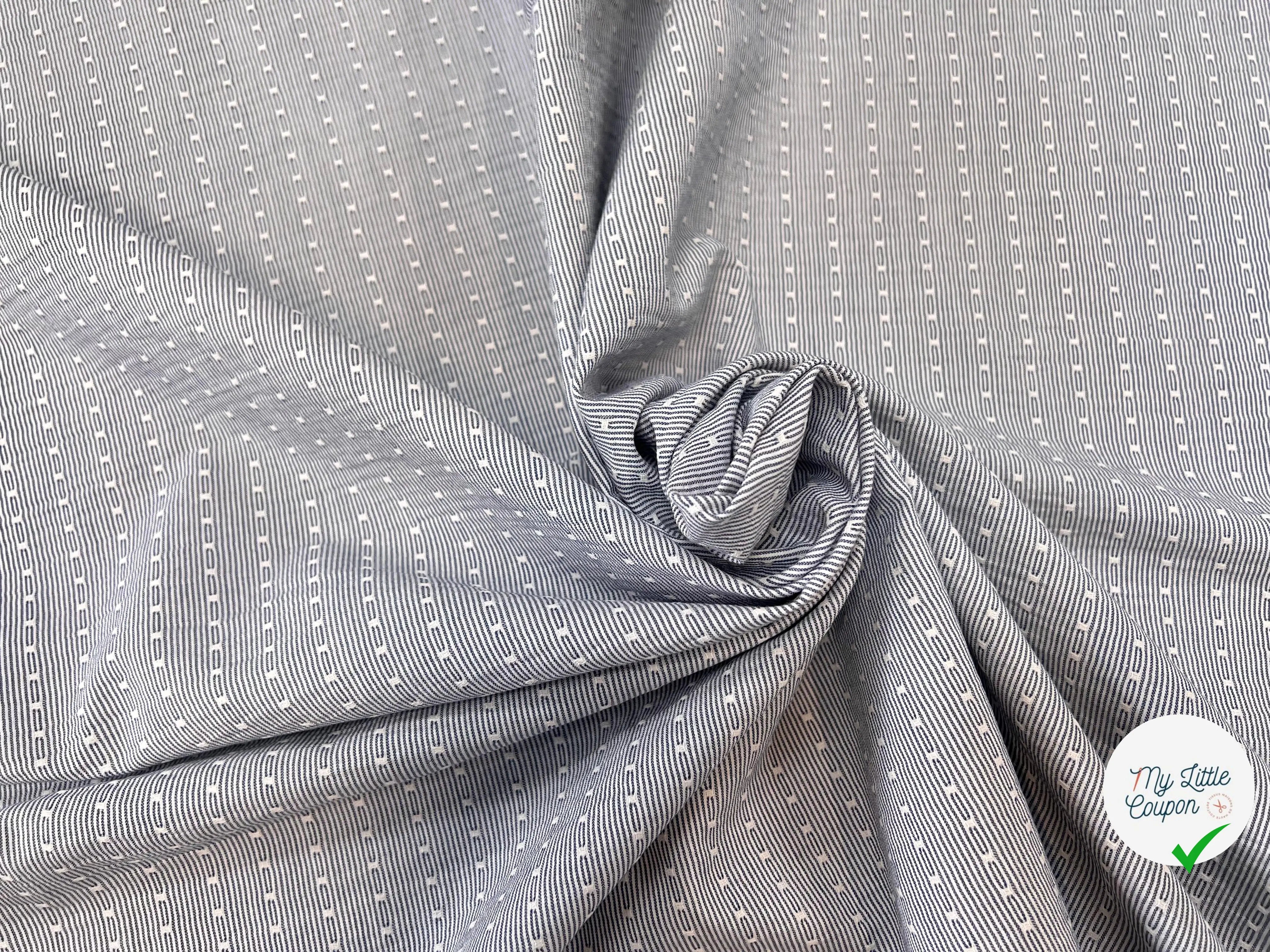 COTON LEGER BIO RAYURES PLUMETIS ATLANTIS BLEU GRIS - My Little Coupon