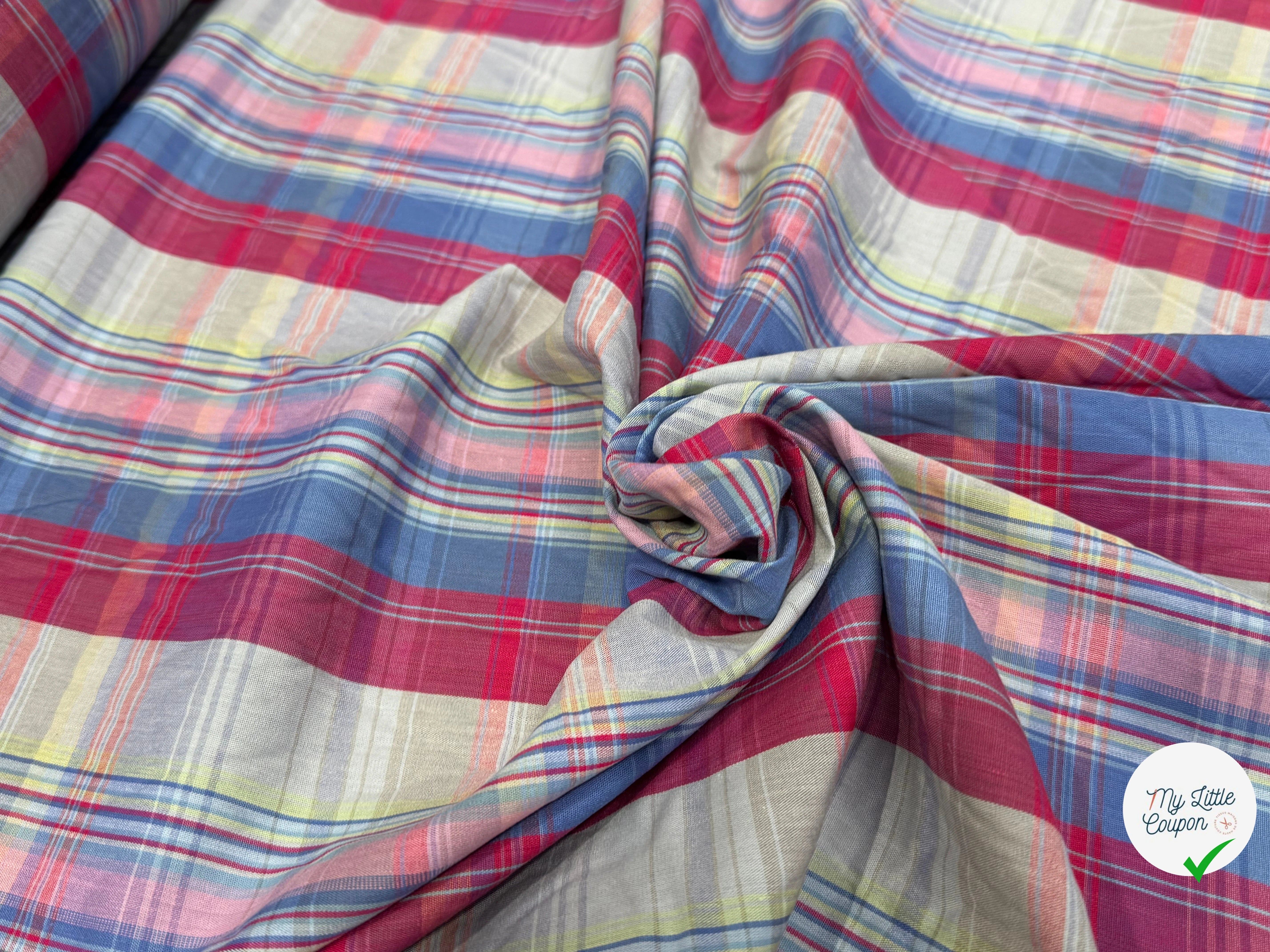 COTON MADRAS CARREAUX FONDUE ROUGE BLEU - My Little Coupon
