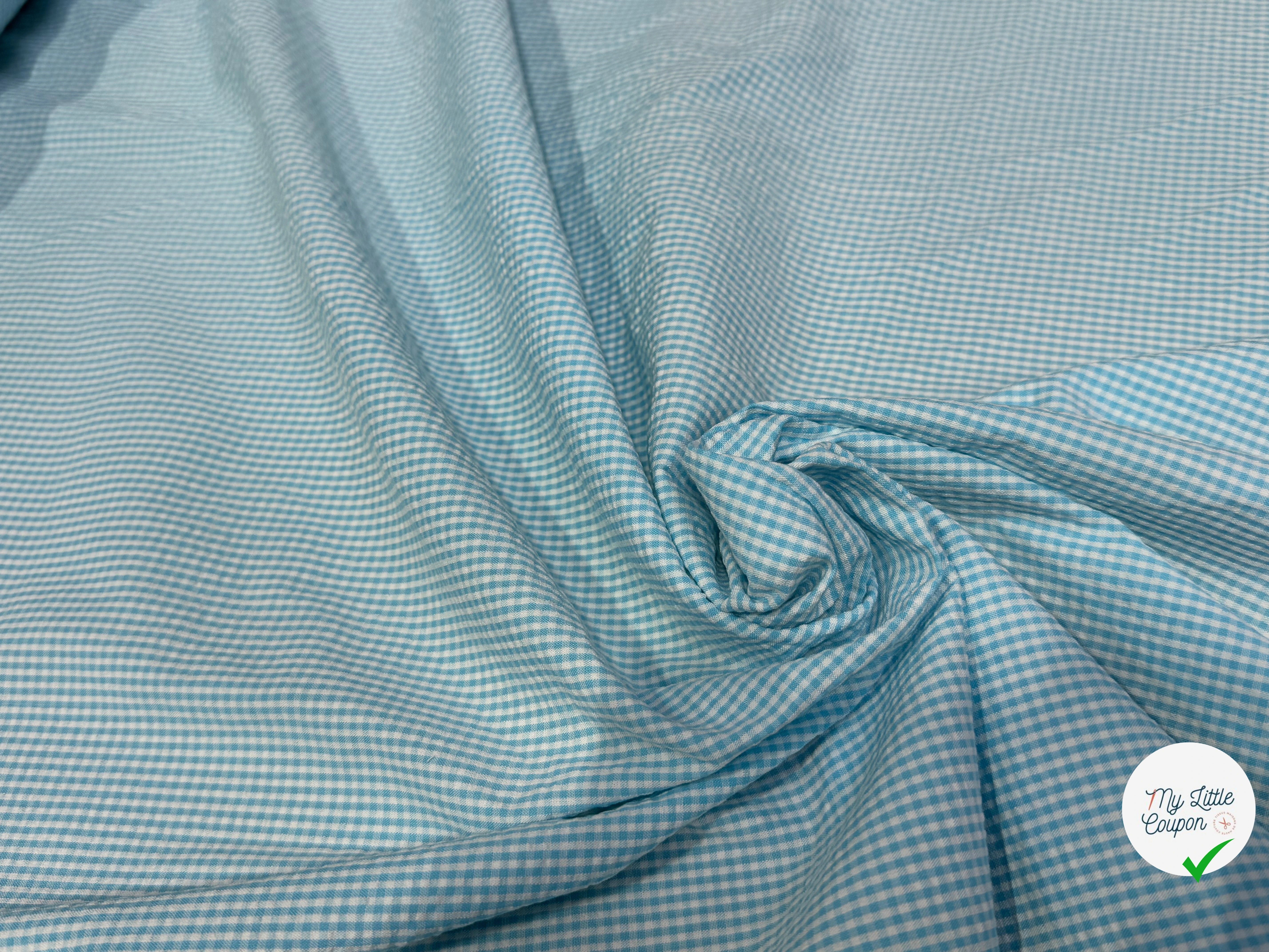COTON SEERSUCKER VICHY BLEU BLANC CARREAUX - My Little Coupon