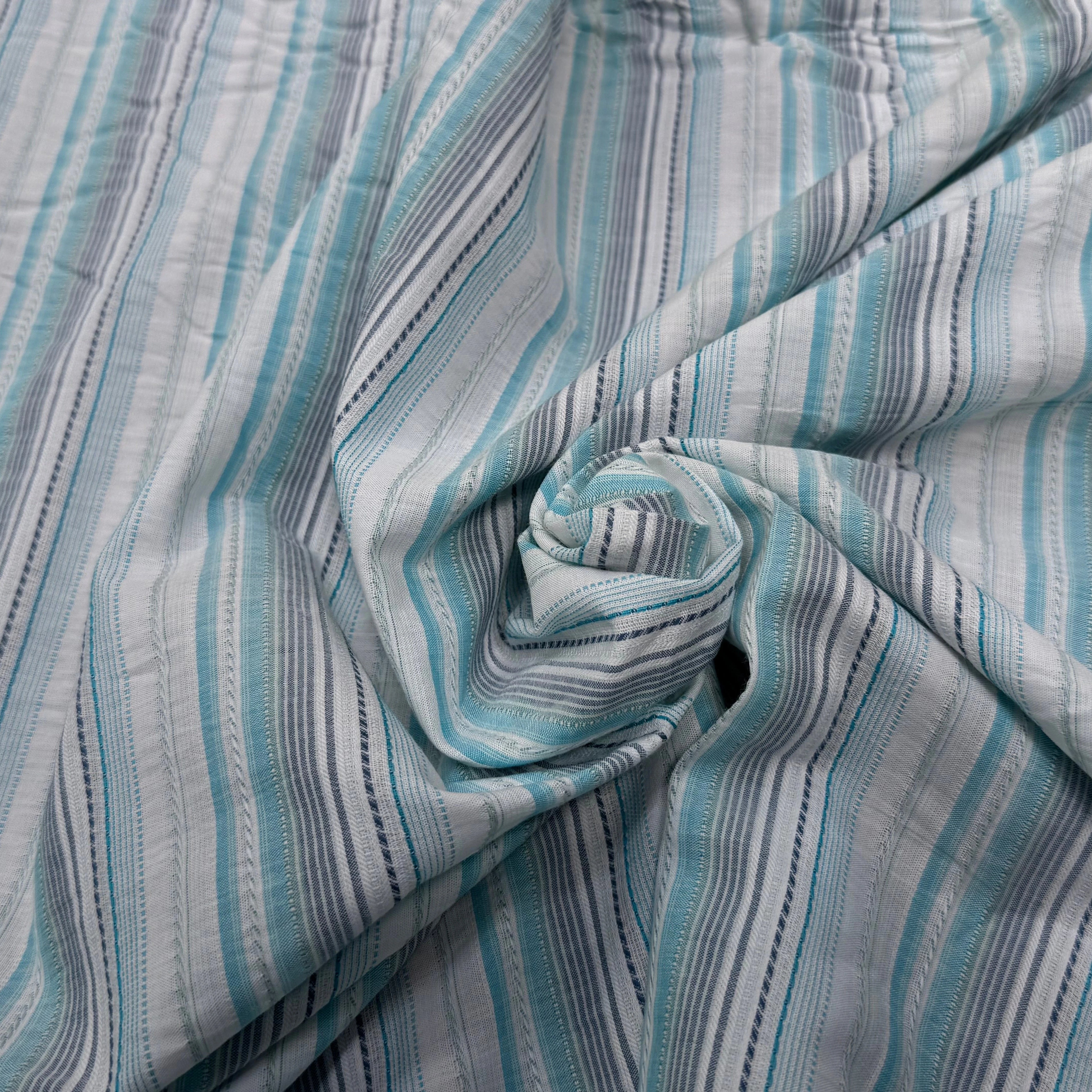 COTON SEMI-GAUFFRÉ À RAYURES TISSÉES BLEU BLANC - My Little Coupon