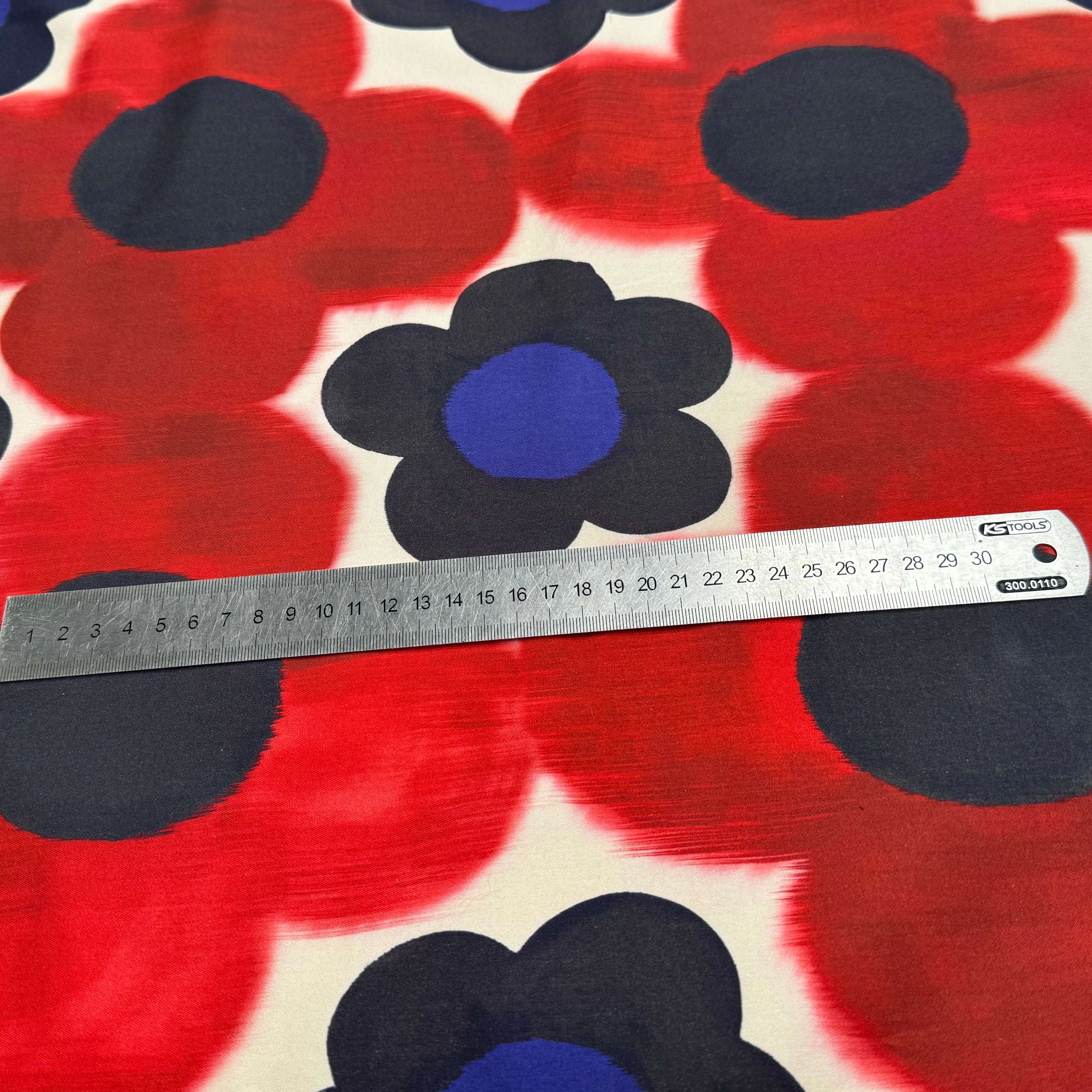 COTON STRETCH IMPRIMÉ FLEURS GRAPHIQUES ROUGE ARTEMIDE TWIGGY ROUGE - My Little Coupon