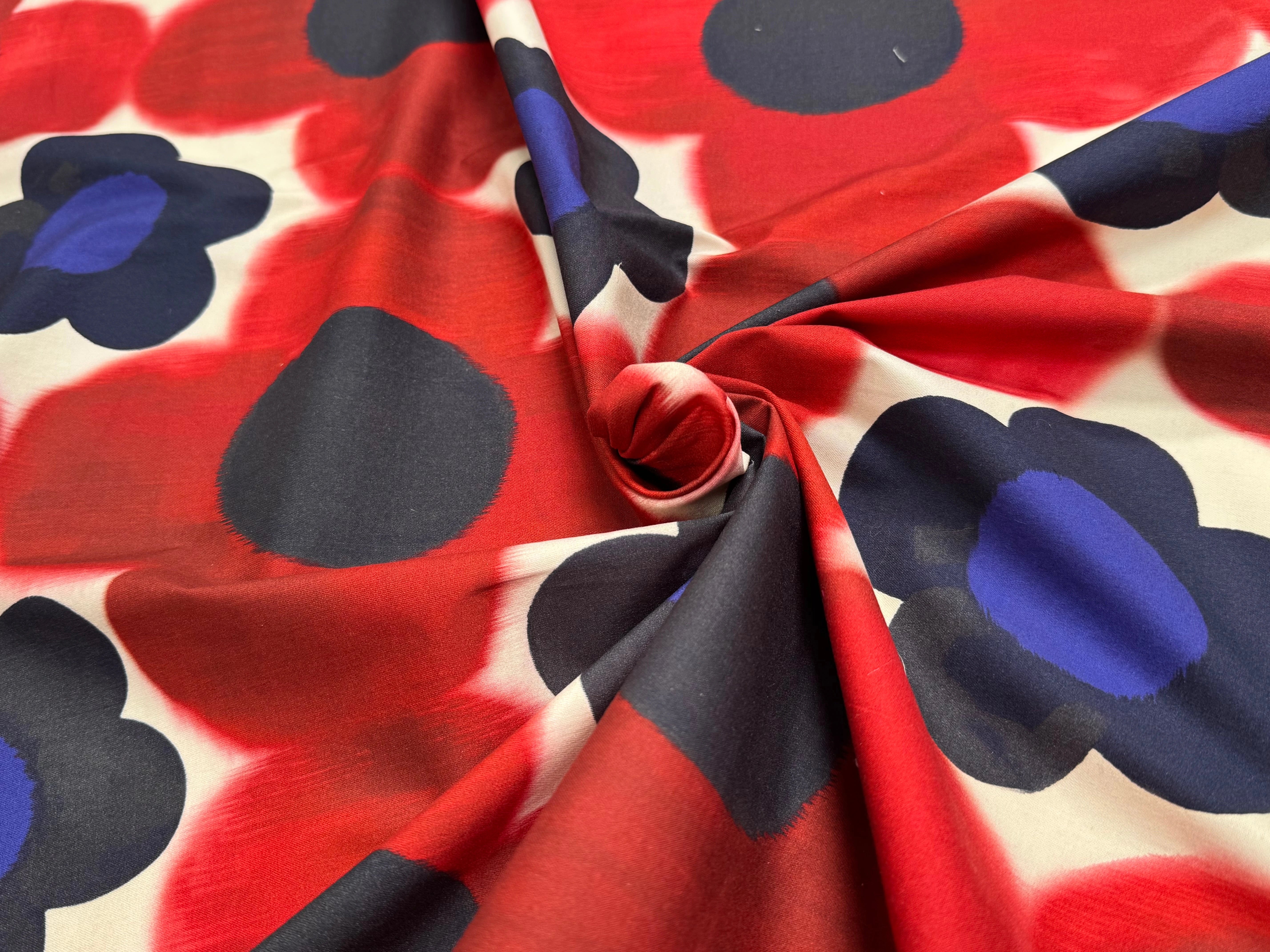 COTON STRETCH IMPRIMÉ FLEURS GRAPHIQUES ROUGE ARTEMIDE TWIGGY ROUGE - My Little Coupon