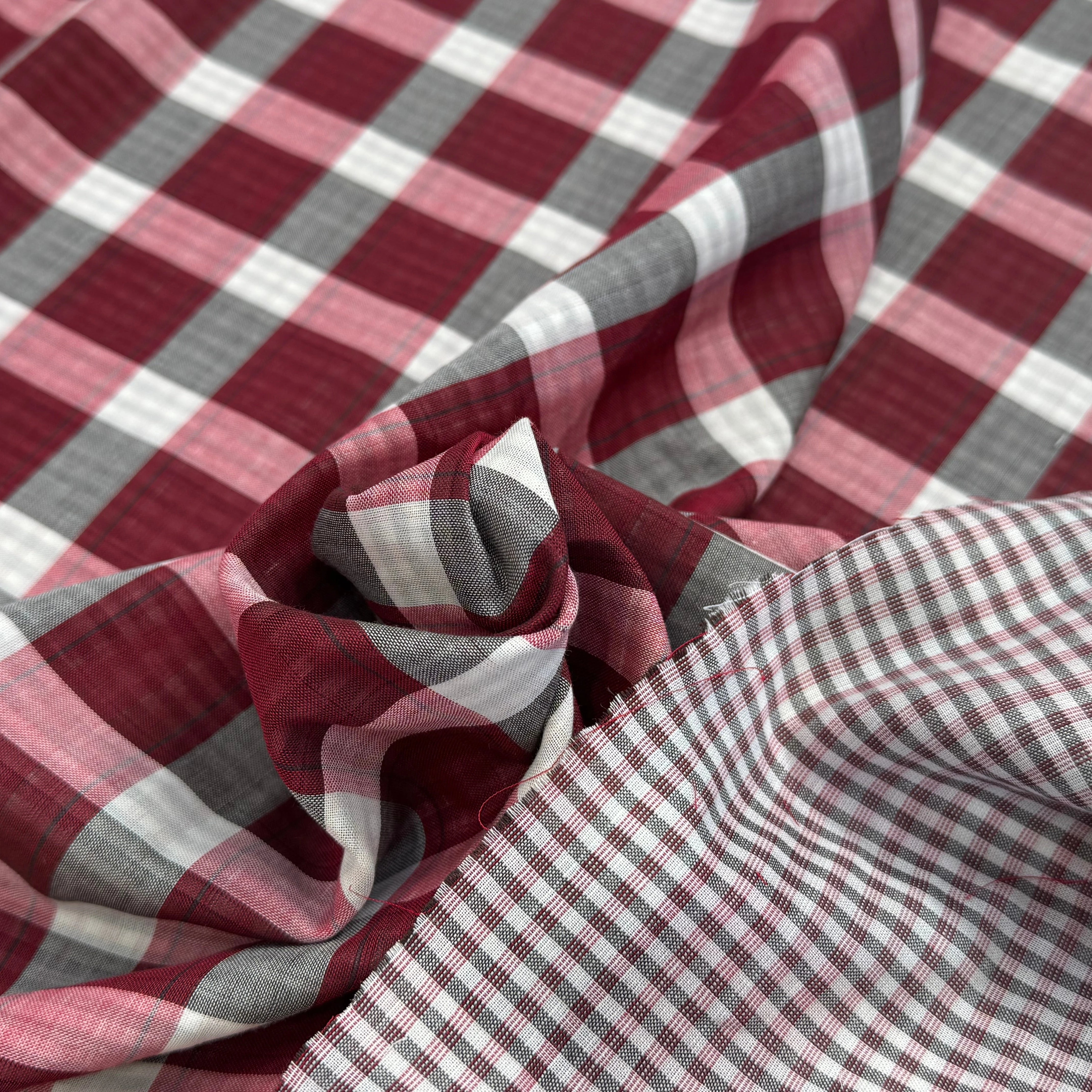 COTON VICHY REVERSIBLE À CARREAUX BORDEAUX BLANC GRIS - My Little Coupon