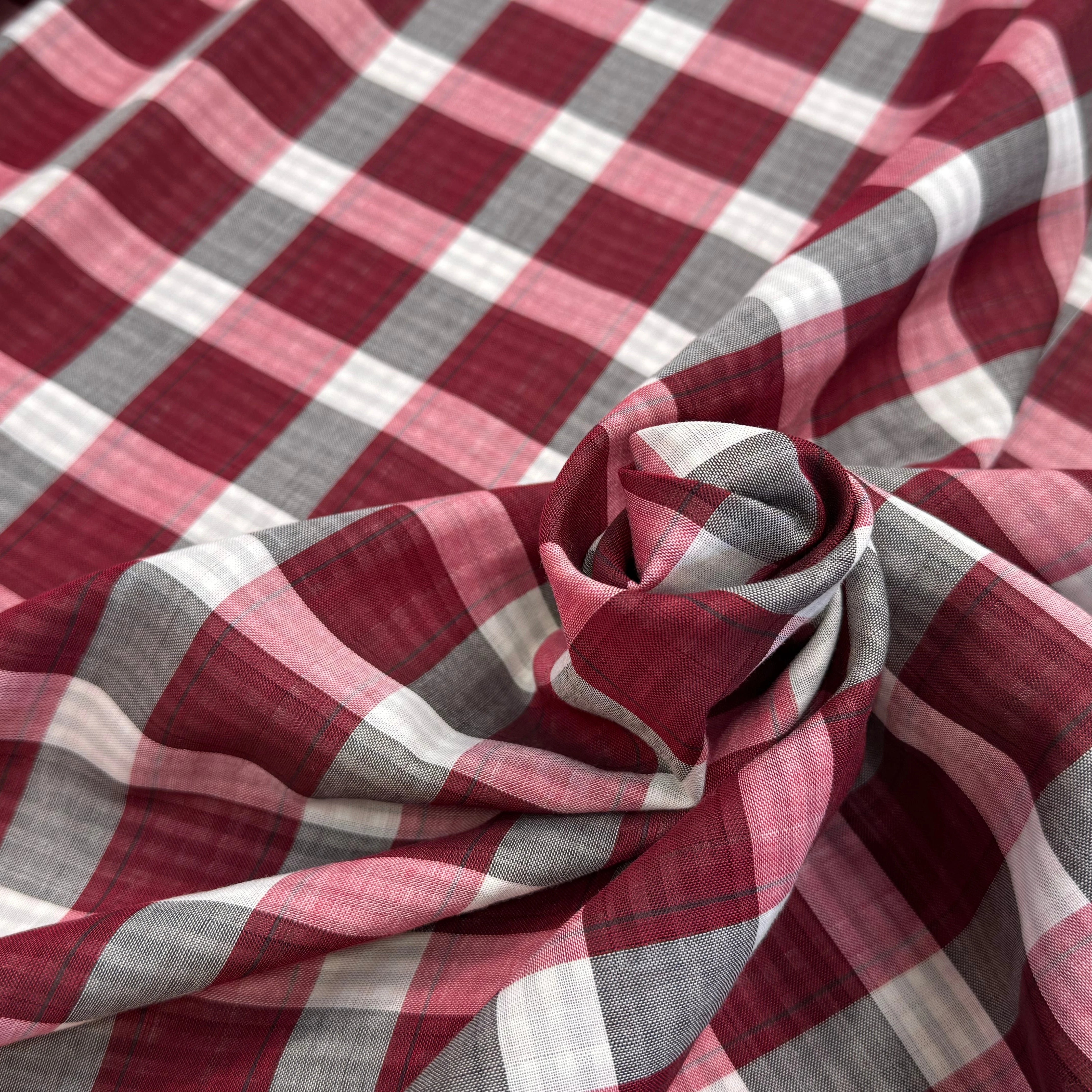 COTON VICHY REVERSIBLE À CARREAUX BORDEAUX BLANC GRIS - My Little Coupon