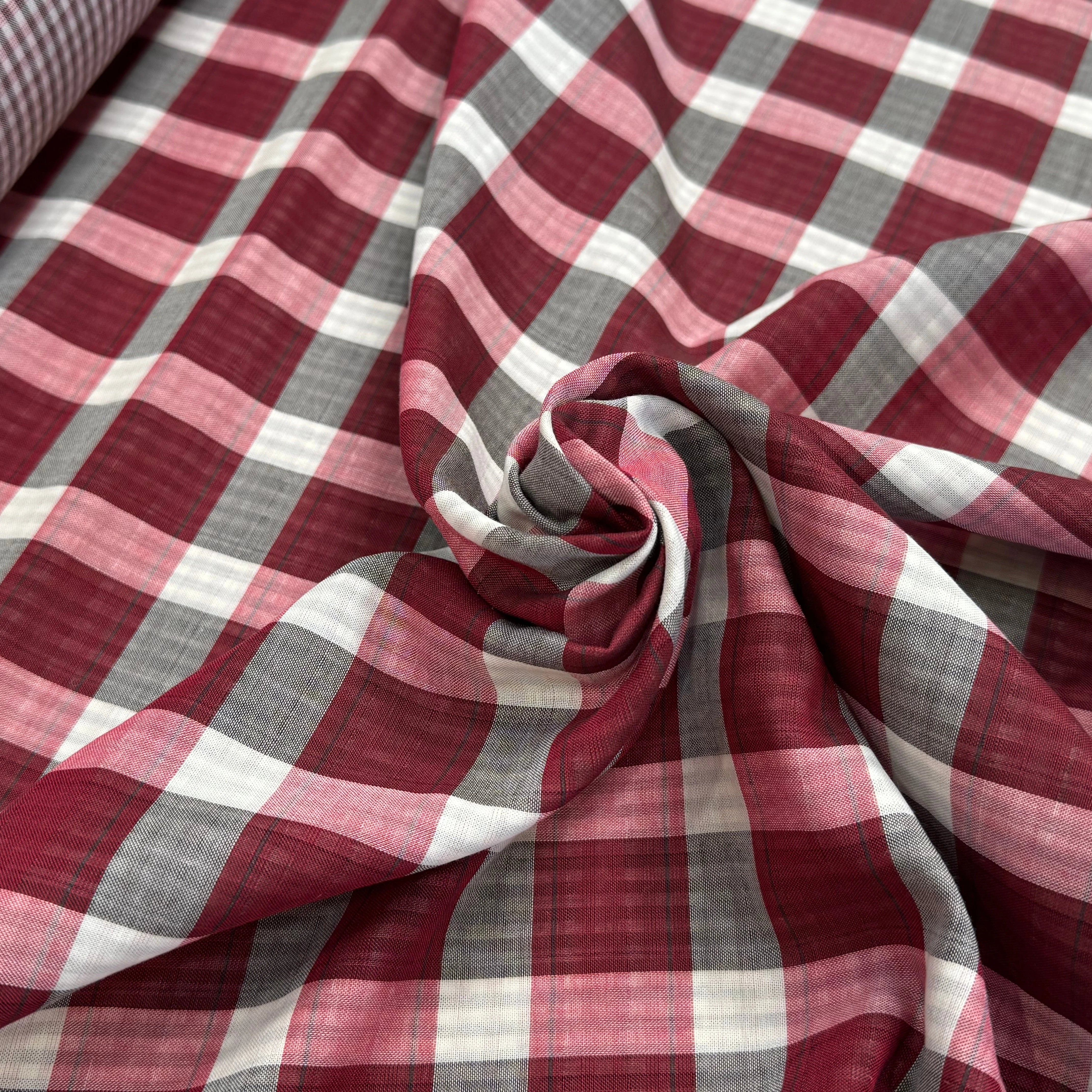 COTON VICHY REVERSIBLE À CARREAUX BORDEAUX BLANC GRIS - My Little Coupon