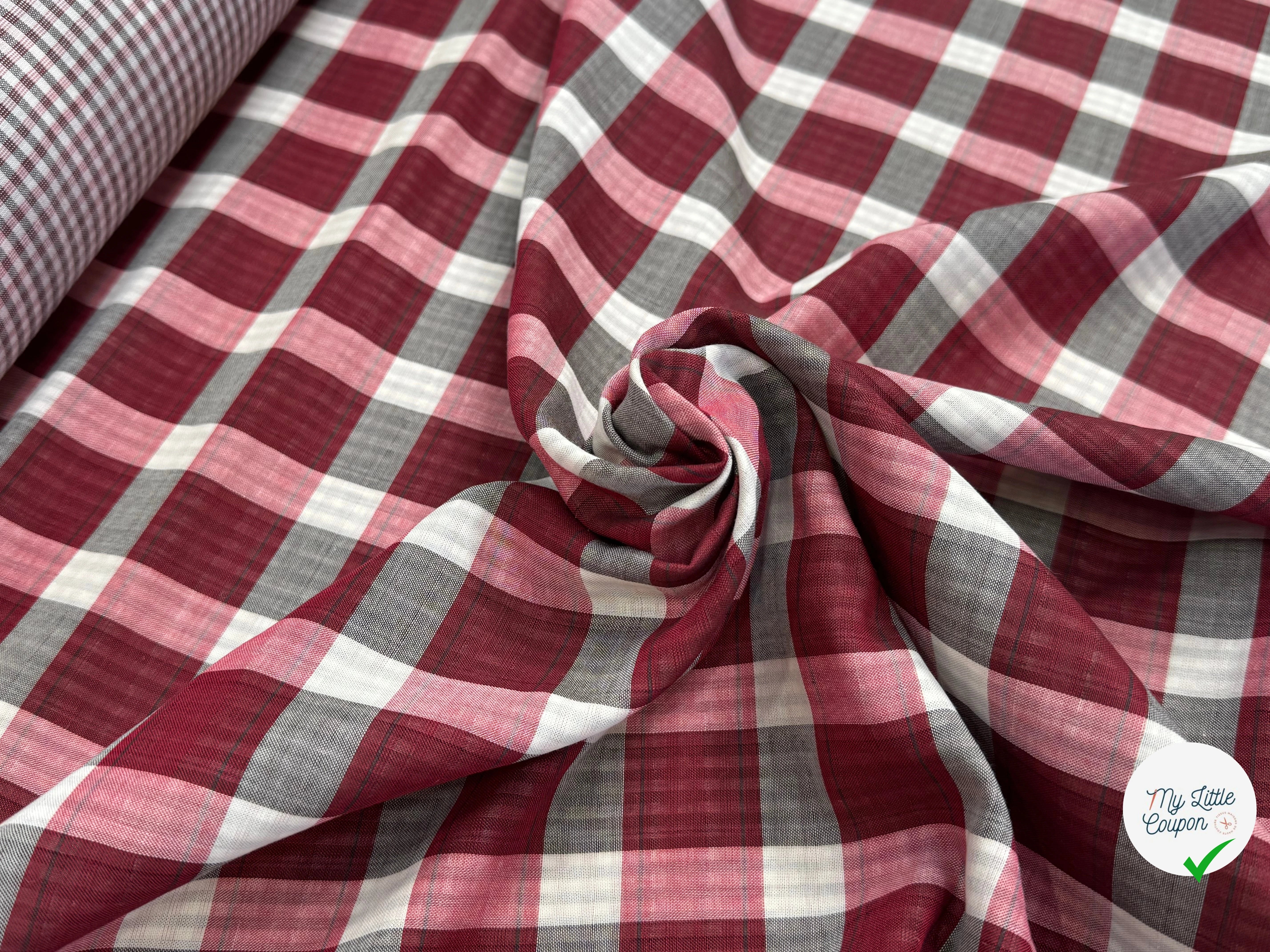 COTON VICHY REVERSIBLE À CARREAUX BORDEAUX BLANC GRIS - My Little Coupon