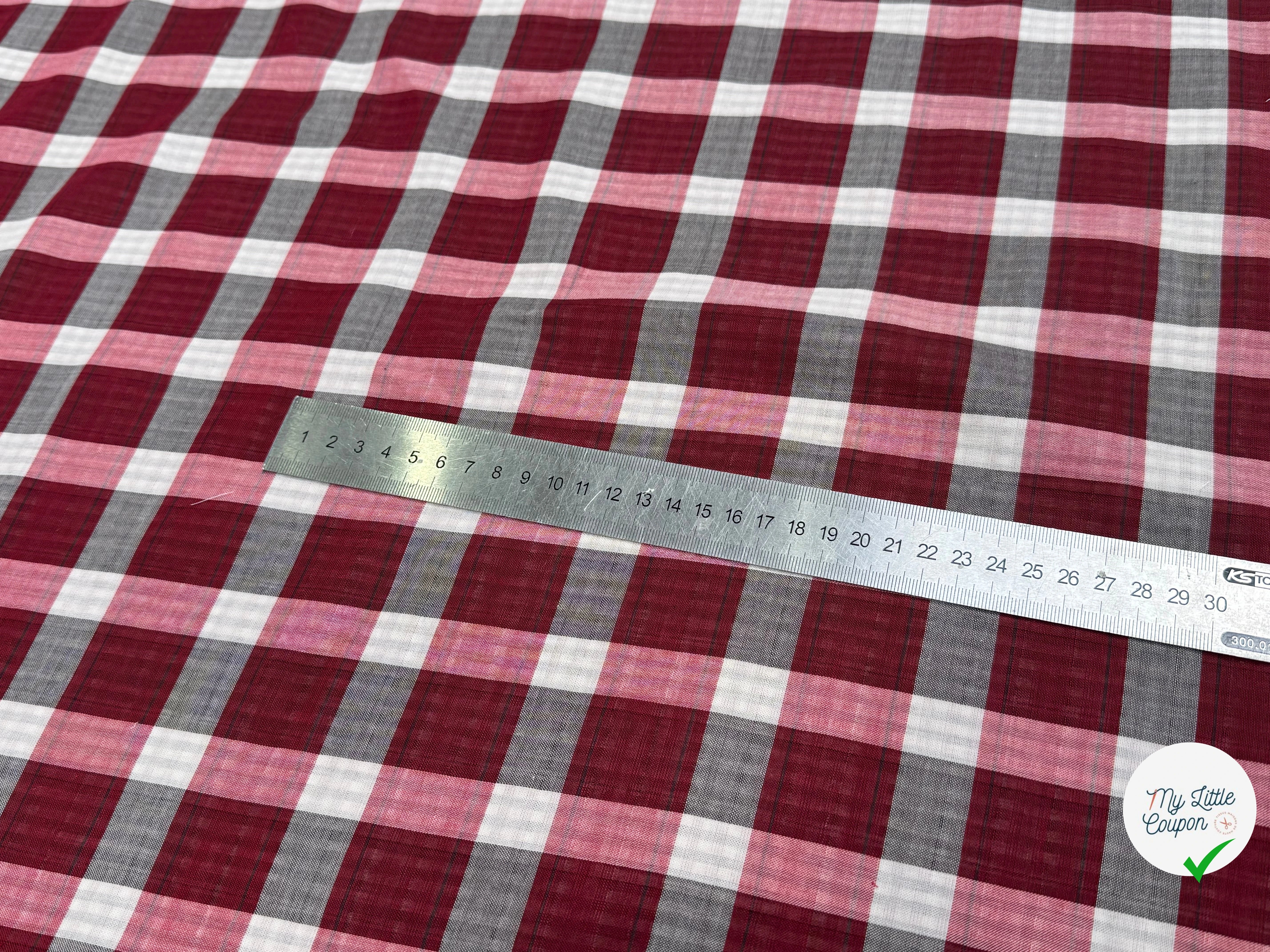 COTON VICHY REVERSIBLE À CARREAUX BORDEAUX BLANC GRIS - My Little Coupon
