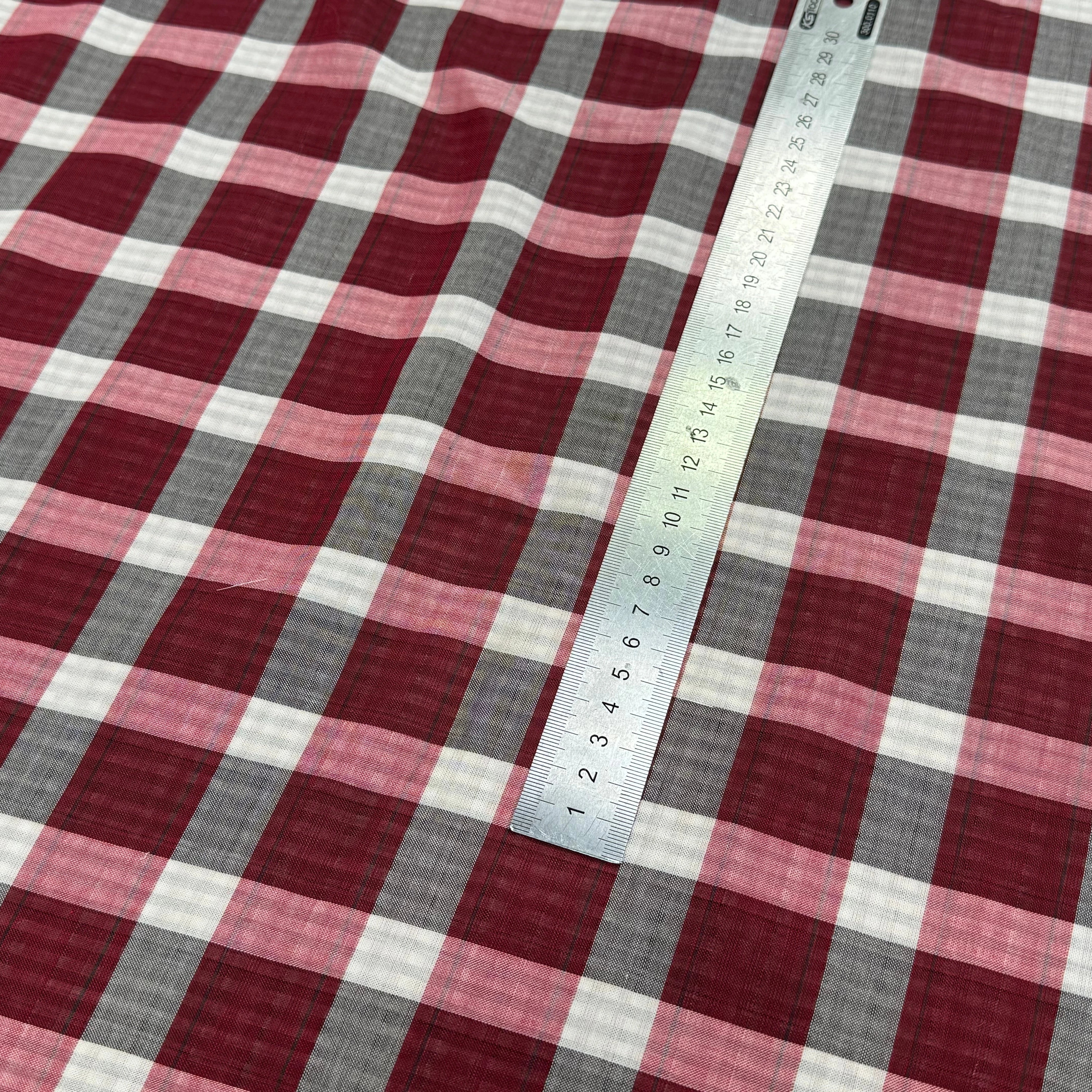 COTON VICHY REVERSIBLE À CARREAUX BORDEAUX BLANC GRIS - My Little Coupon