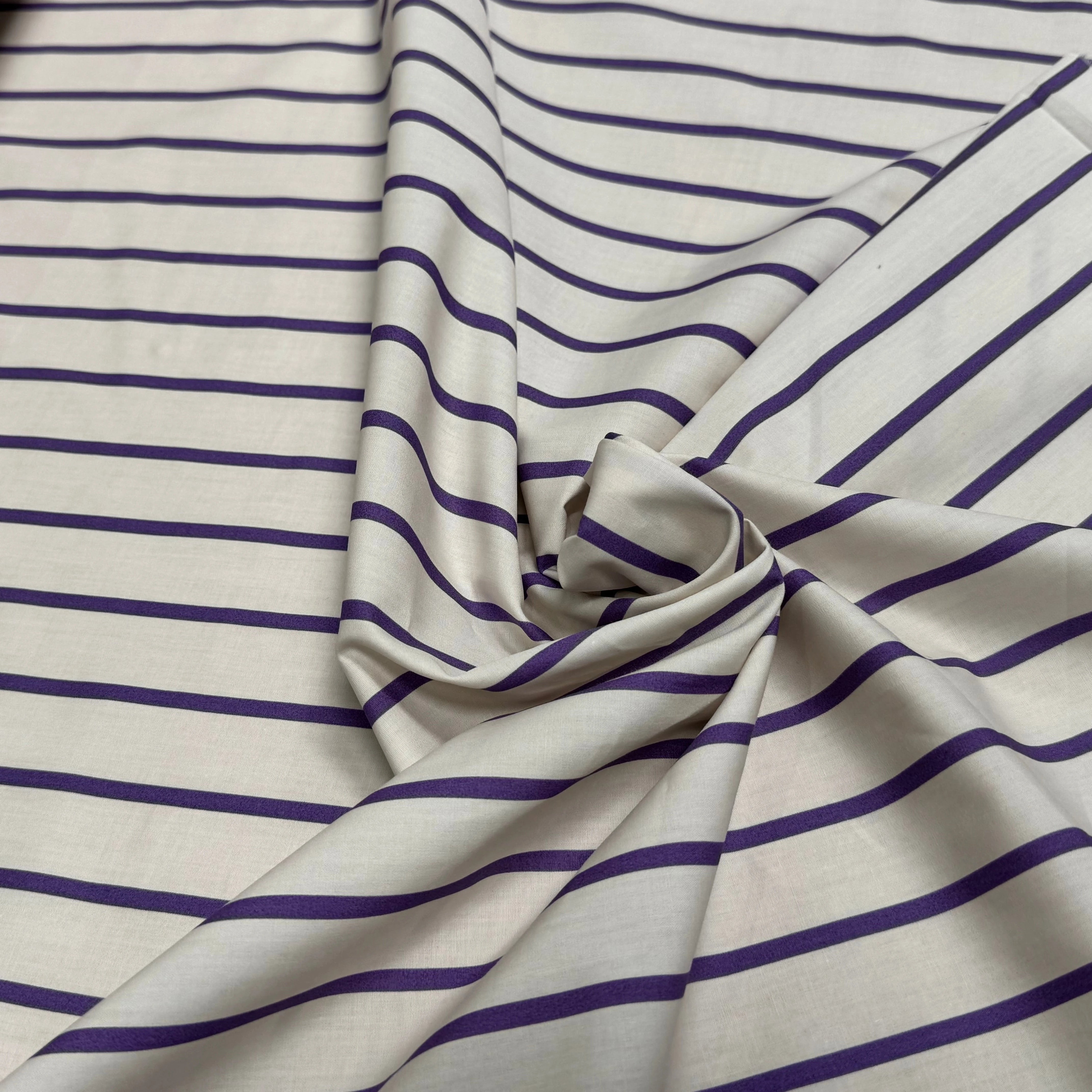 COTON VISCOSE BLANC CASSÉ RAYURES VIOLET - My Little Coupon