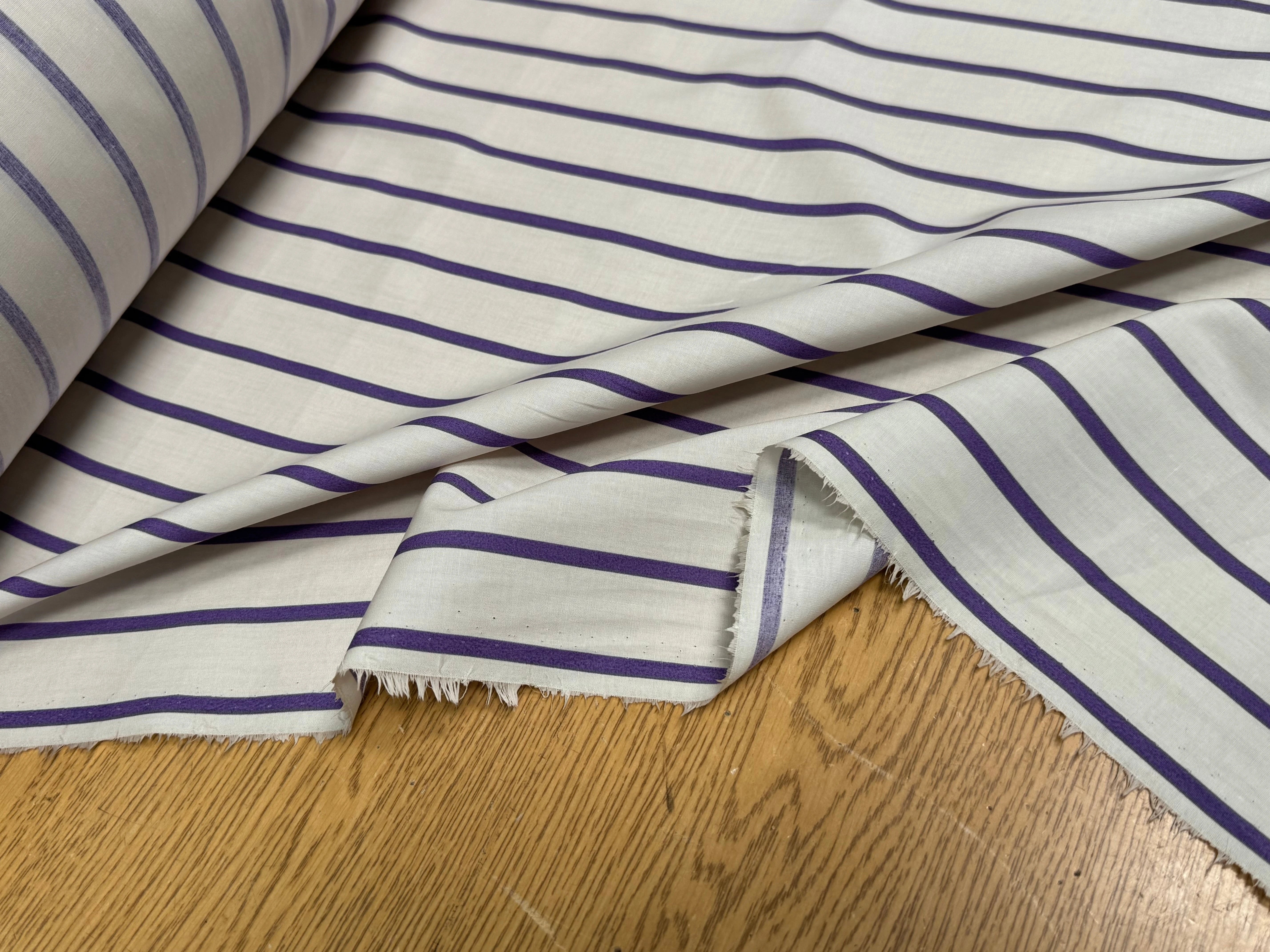 COTON VISCOSE BLANC CASSÉ RAYURES VIOLET - My Little Coupon