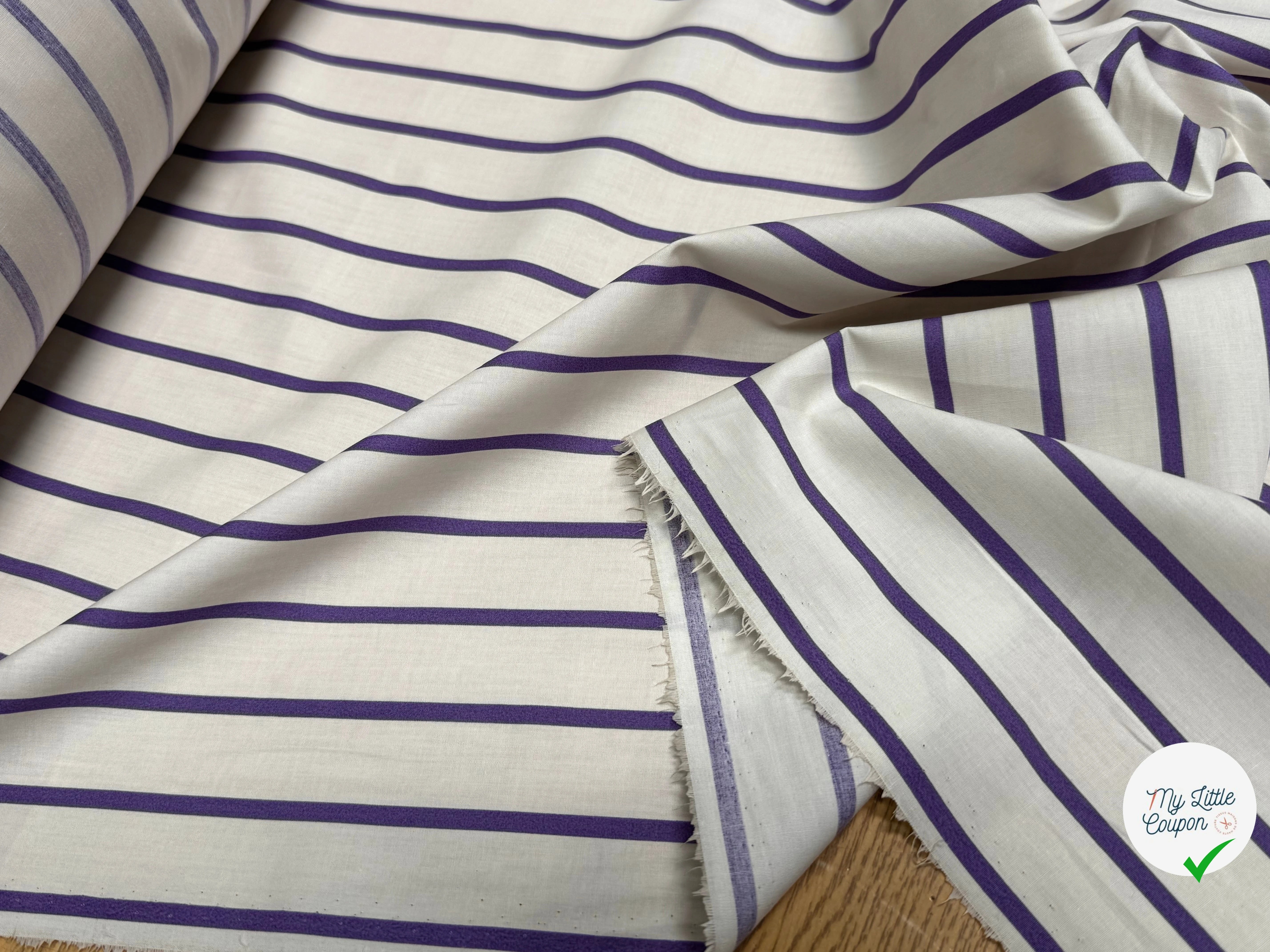 COTON VISCOSE BLANC CASSÉ RAYURES VIOLET - My Little Coupon
