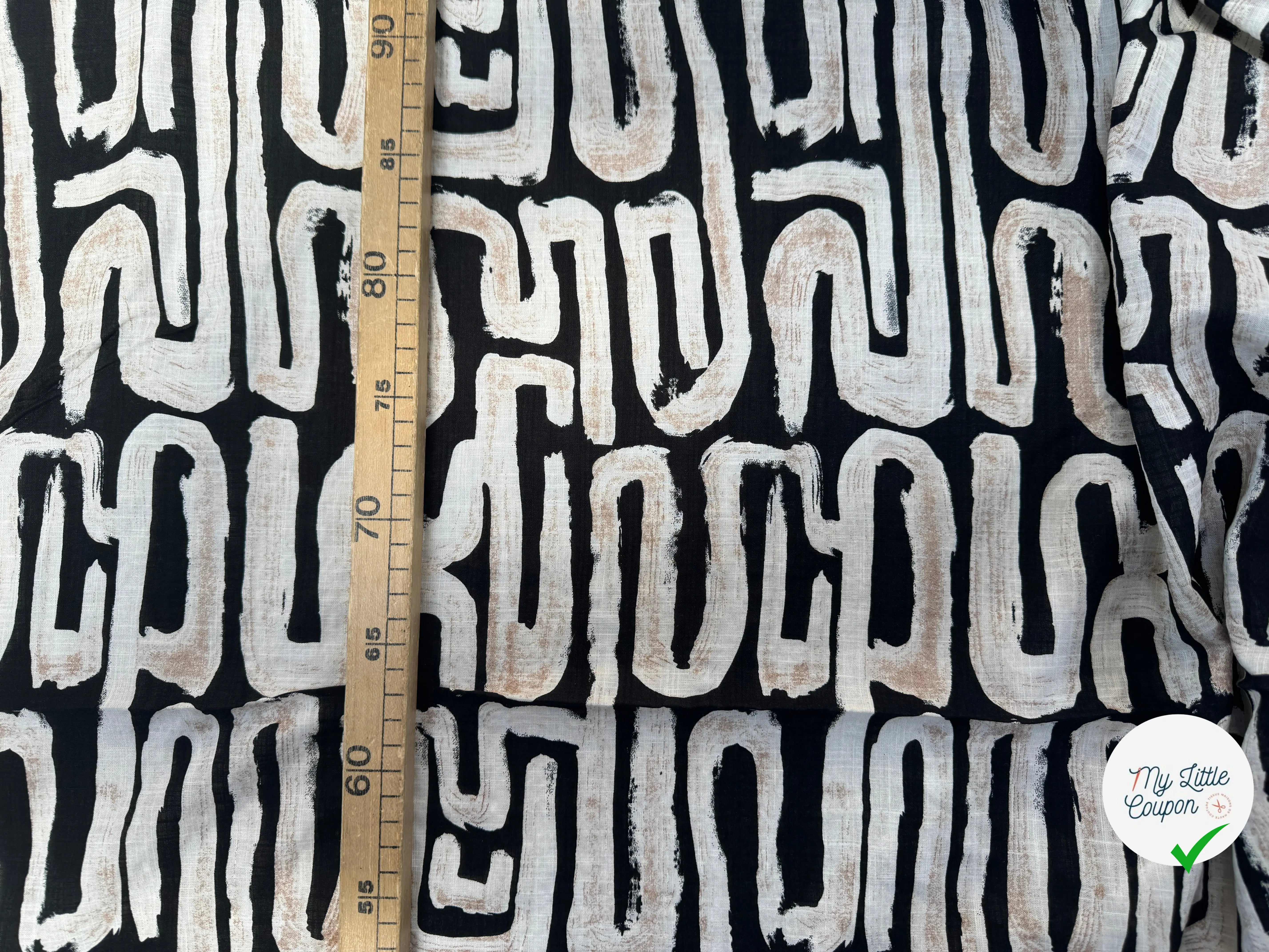 COTON VISCOSE EN CHAINE ET TRAME TISSU SLUB IMPRIMÉ ABSTRAIT NOIR - My Little Coupon