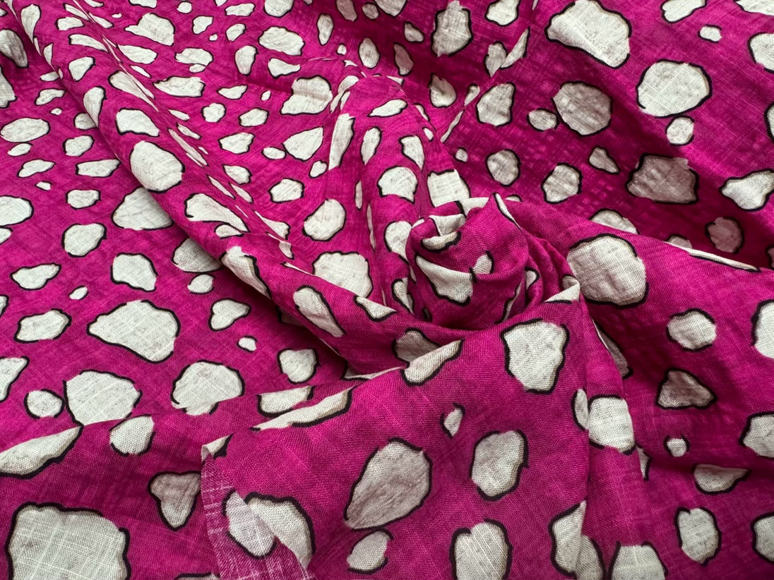COTON VISCOSE EN CHAINE ET TRAME TISSU SLUB IMPRIMÉ POIS FUCHSIA - My Little Coupon