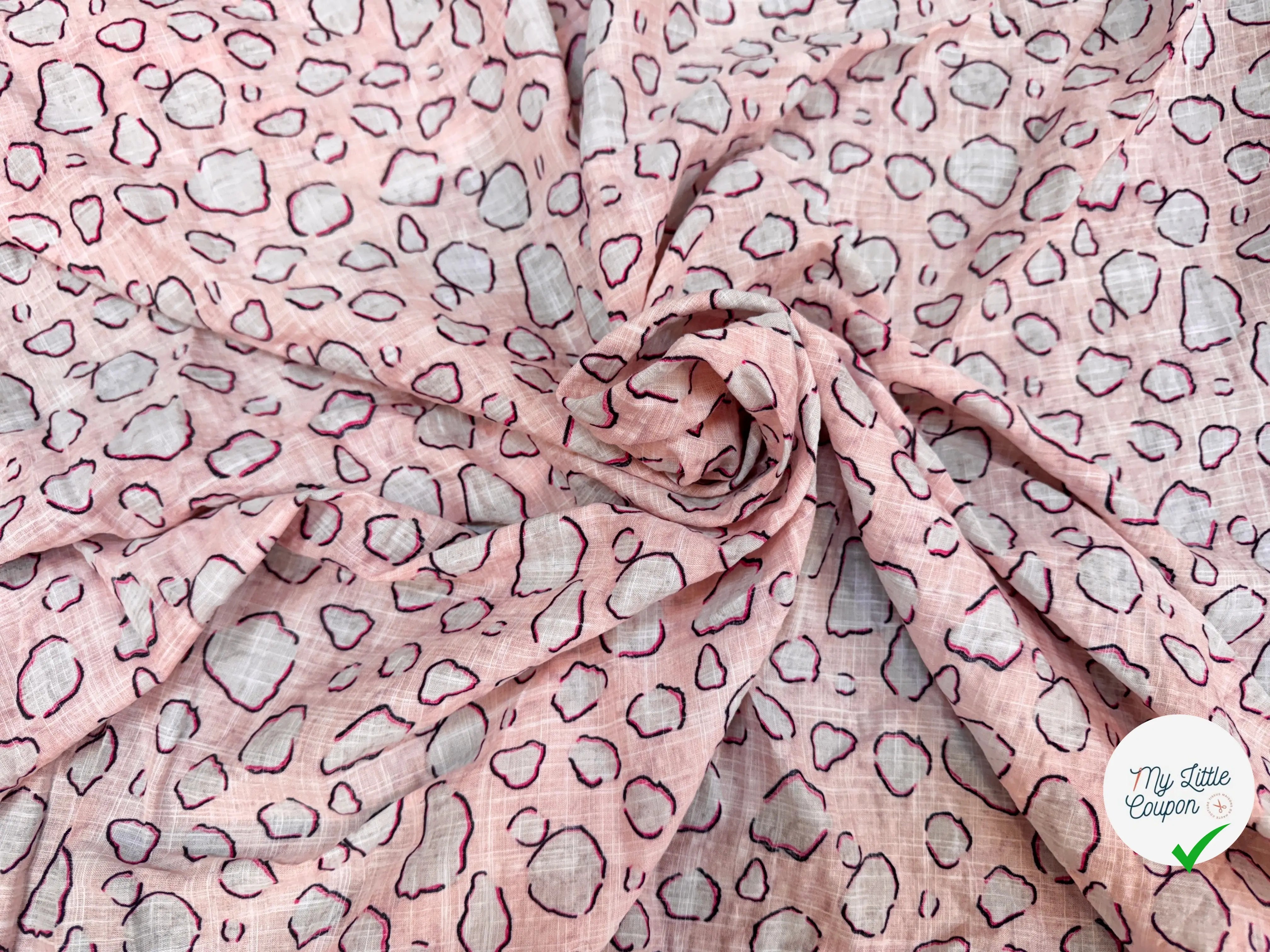 COTON VISCOSE EN CHAINE ET TRAME TISSU SLUB IMPRIMÉ POIS ROSE - My Little Coupon
