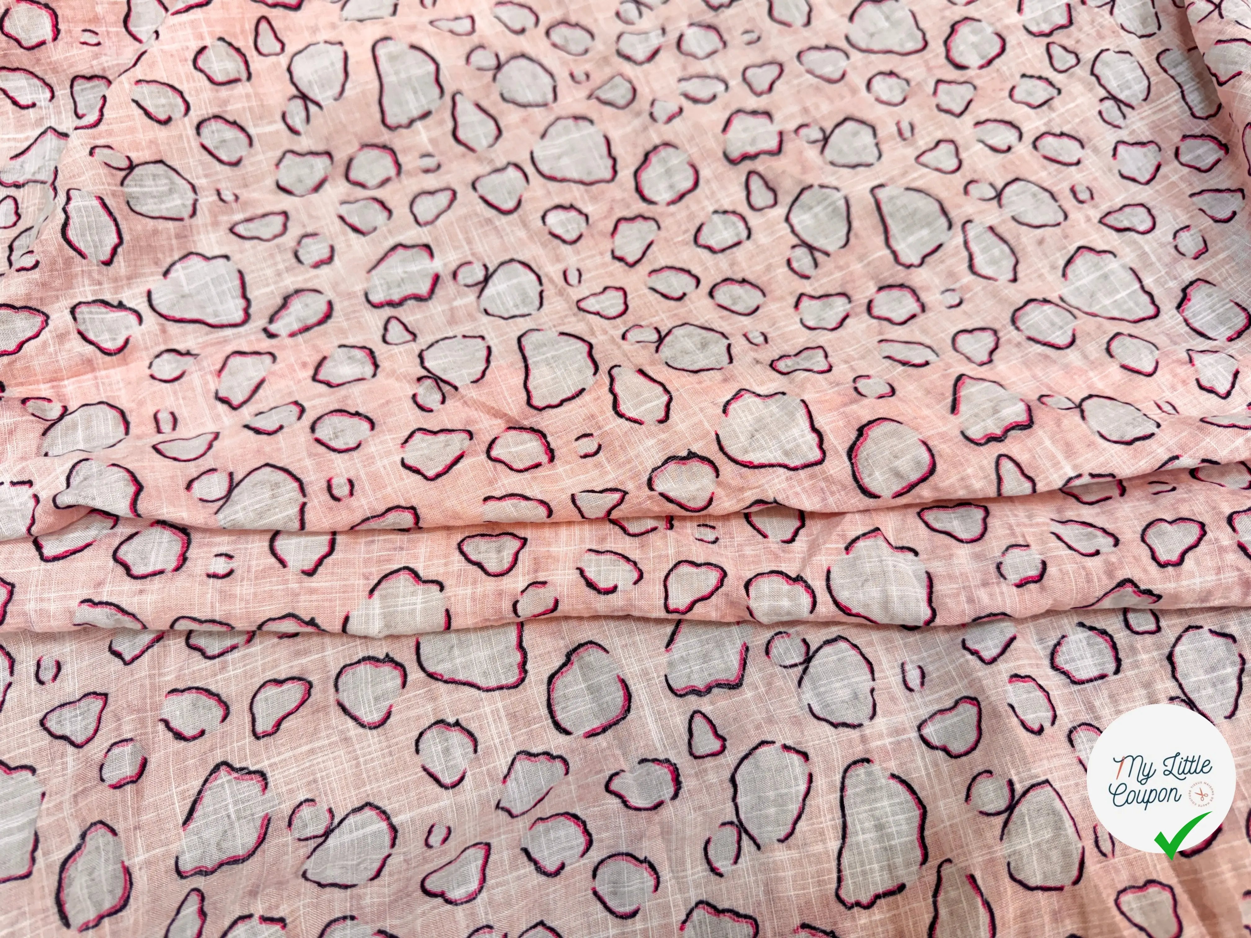 COTON VISCOSE EN CHAINE ET TRAME TISSU SLUB IMPRIMÉ POIS ROSE - My Little Coupon