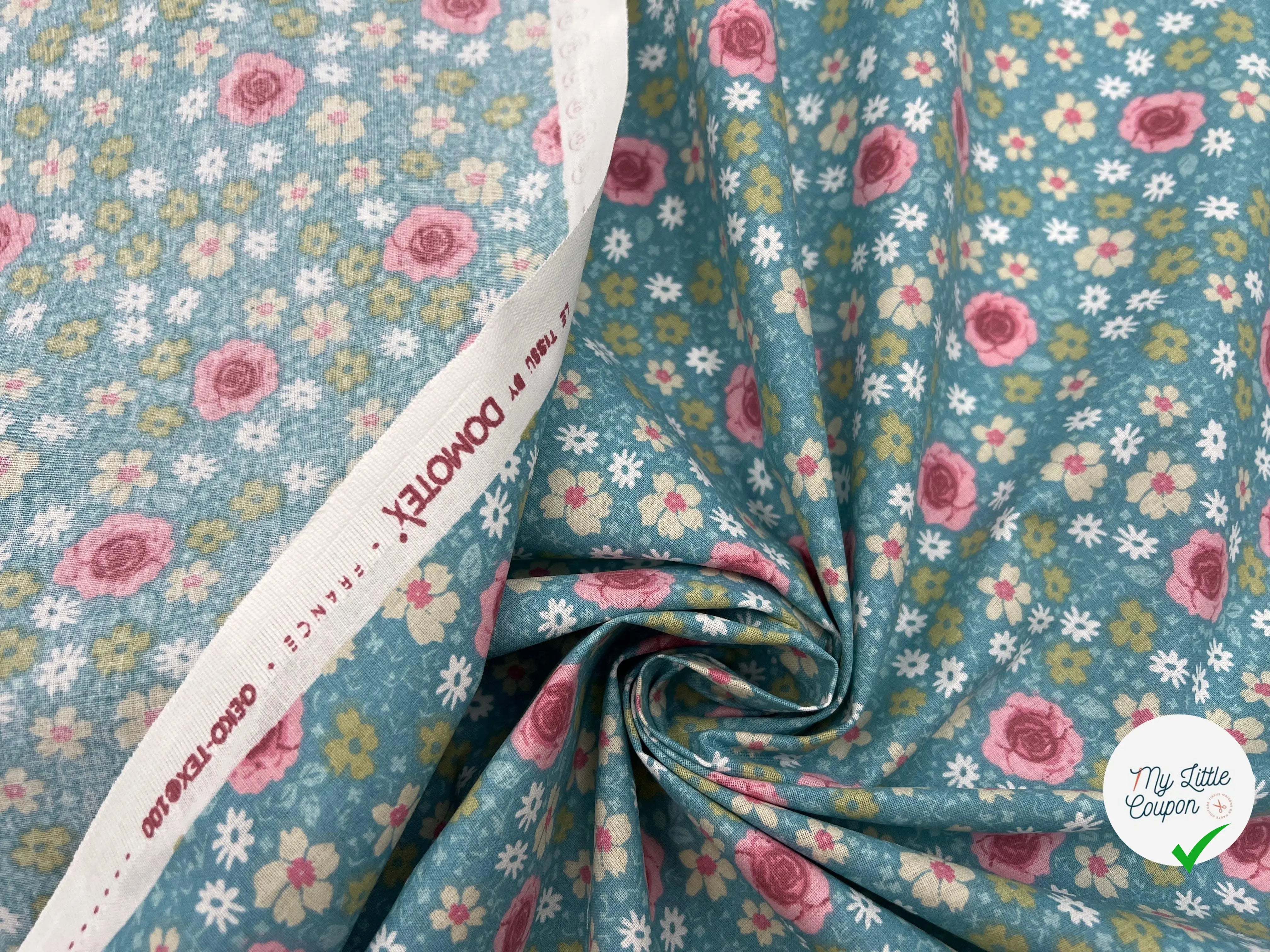 COTONNADE ANISLEY MENTHE / ROSE - My Little Coupon - tissu - coudre