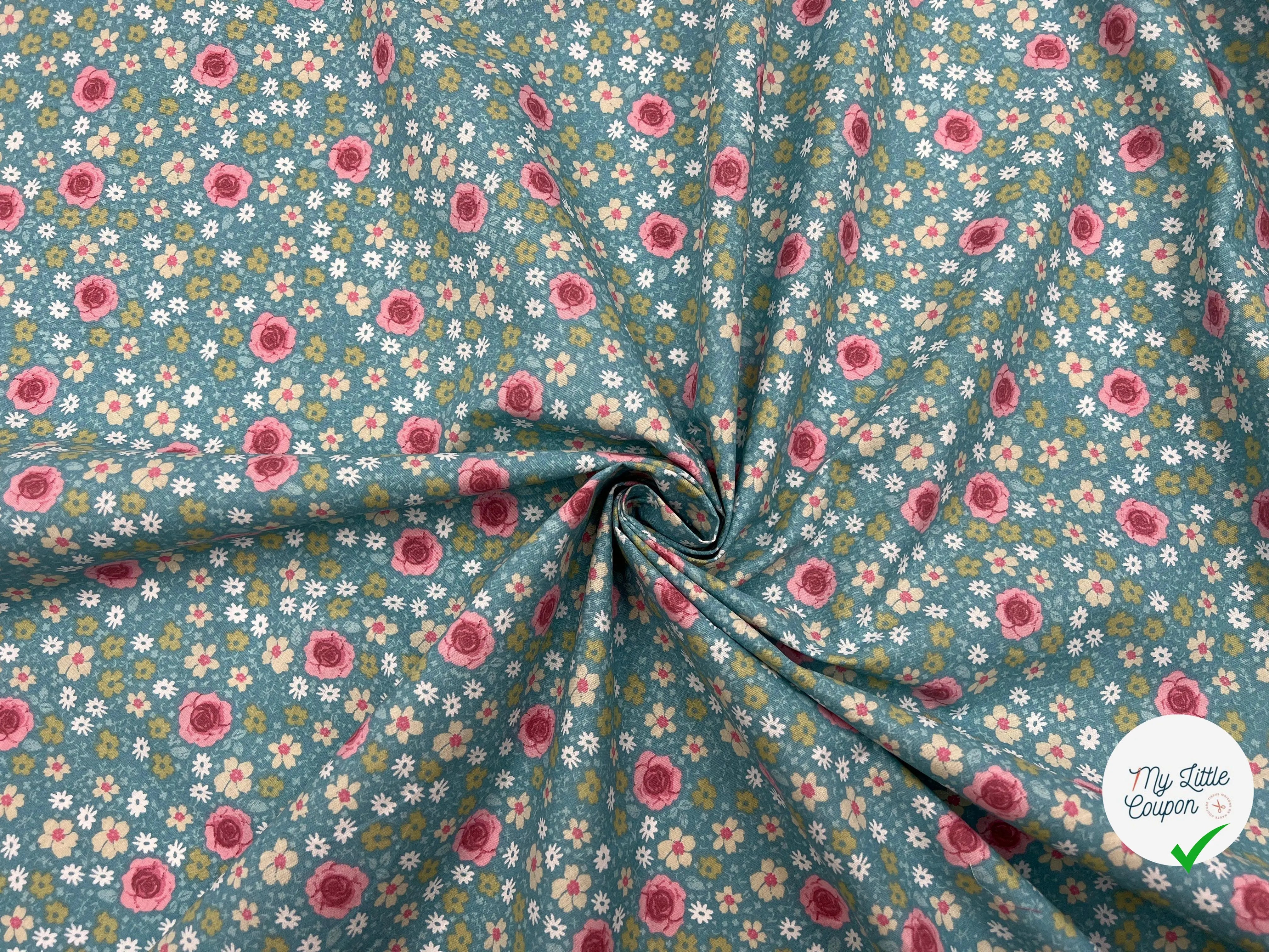 COTONNADE ANISLEY MENTHE / ROSE - My Little Coupon - tissu - coudre