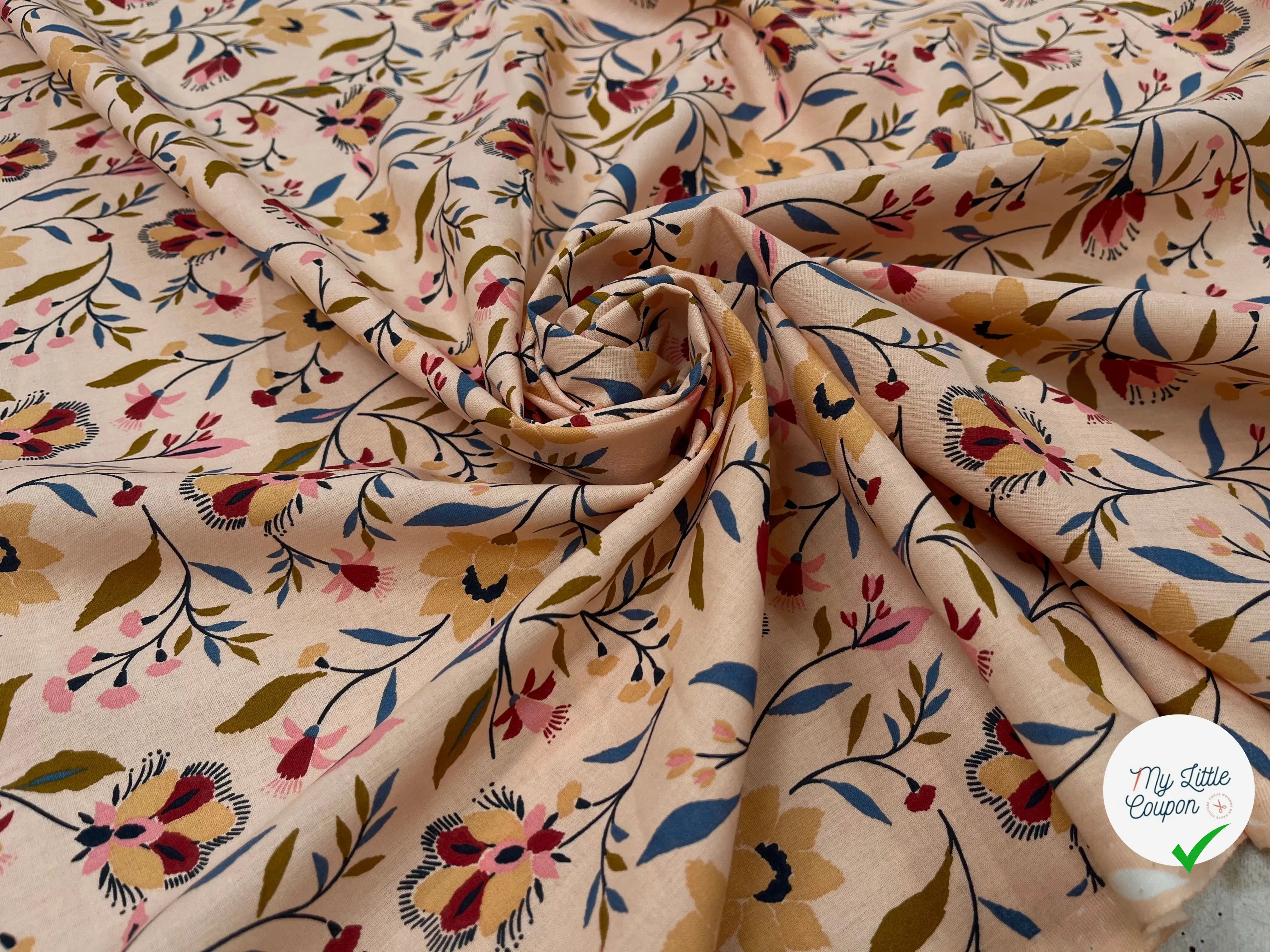 COTONNADE EVELYNE PÊCHE ET BEIGE - My Little Coupon
