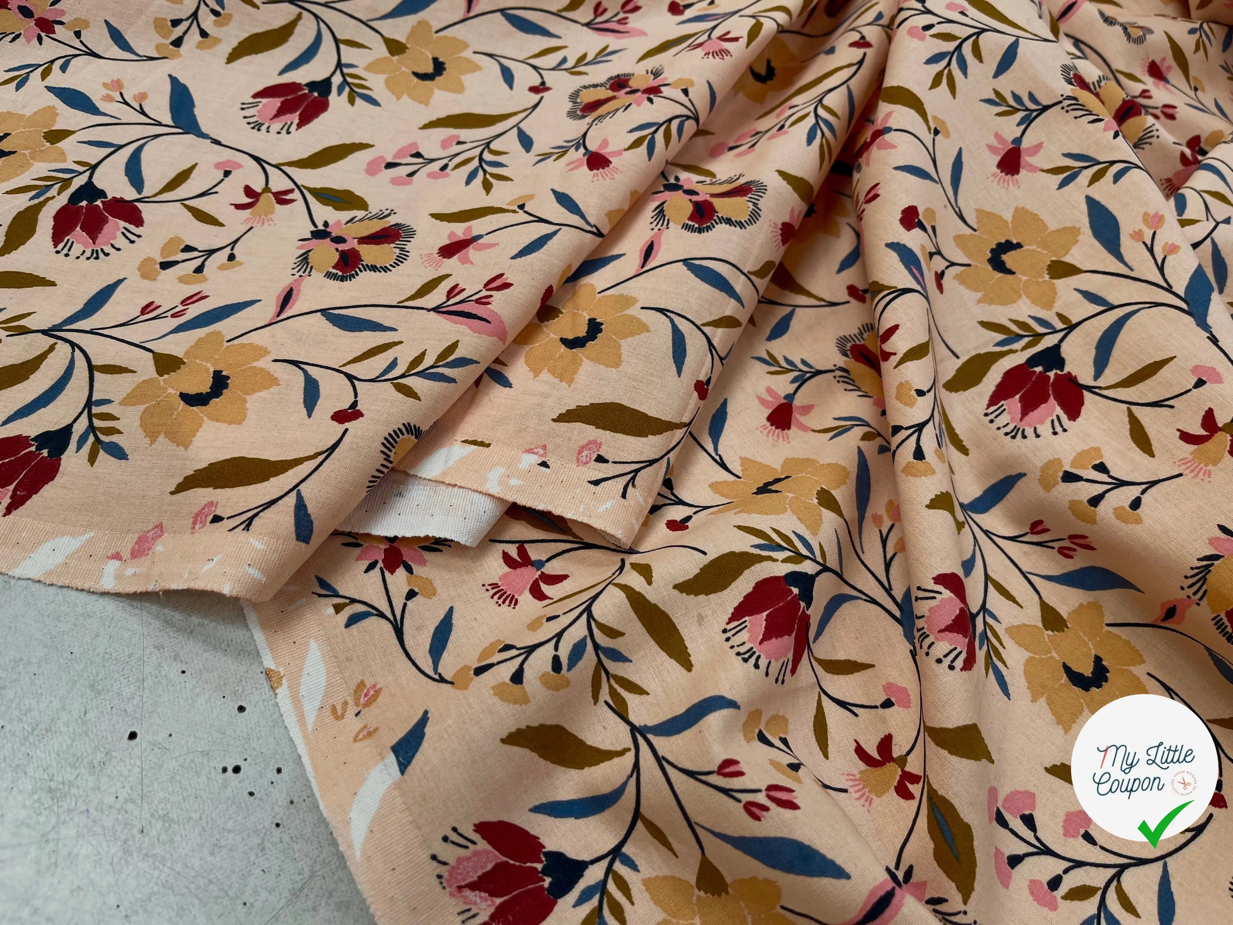 COTONNADE EVELYNE PÊCHE ET BEIGE - My Little Coupon