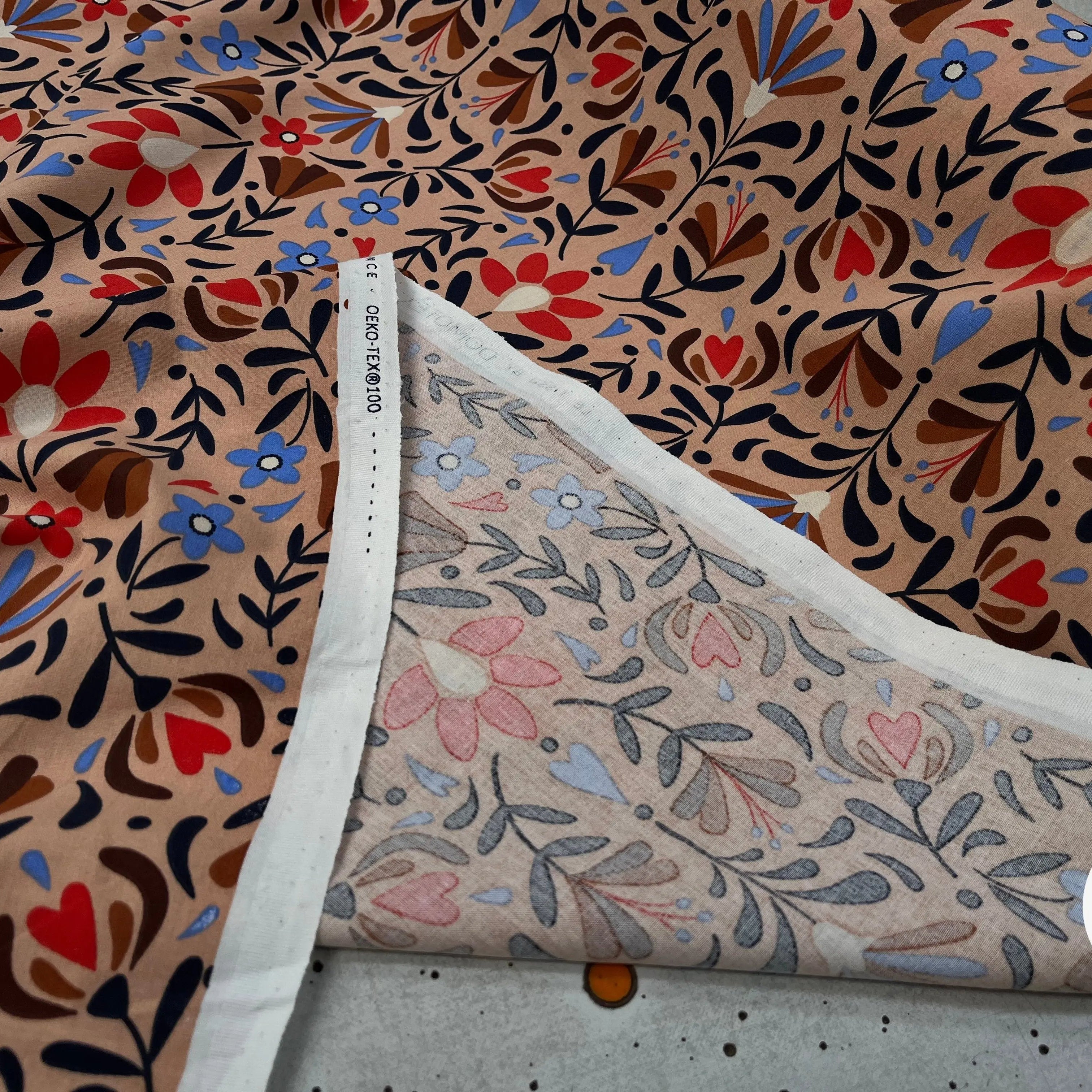 COTONNADE LAFLEUR BEIGE ET ROUGE - My Little Coupon