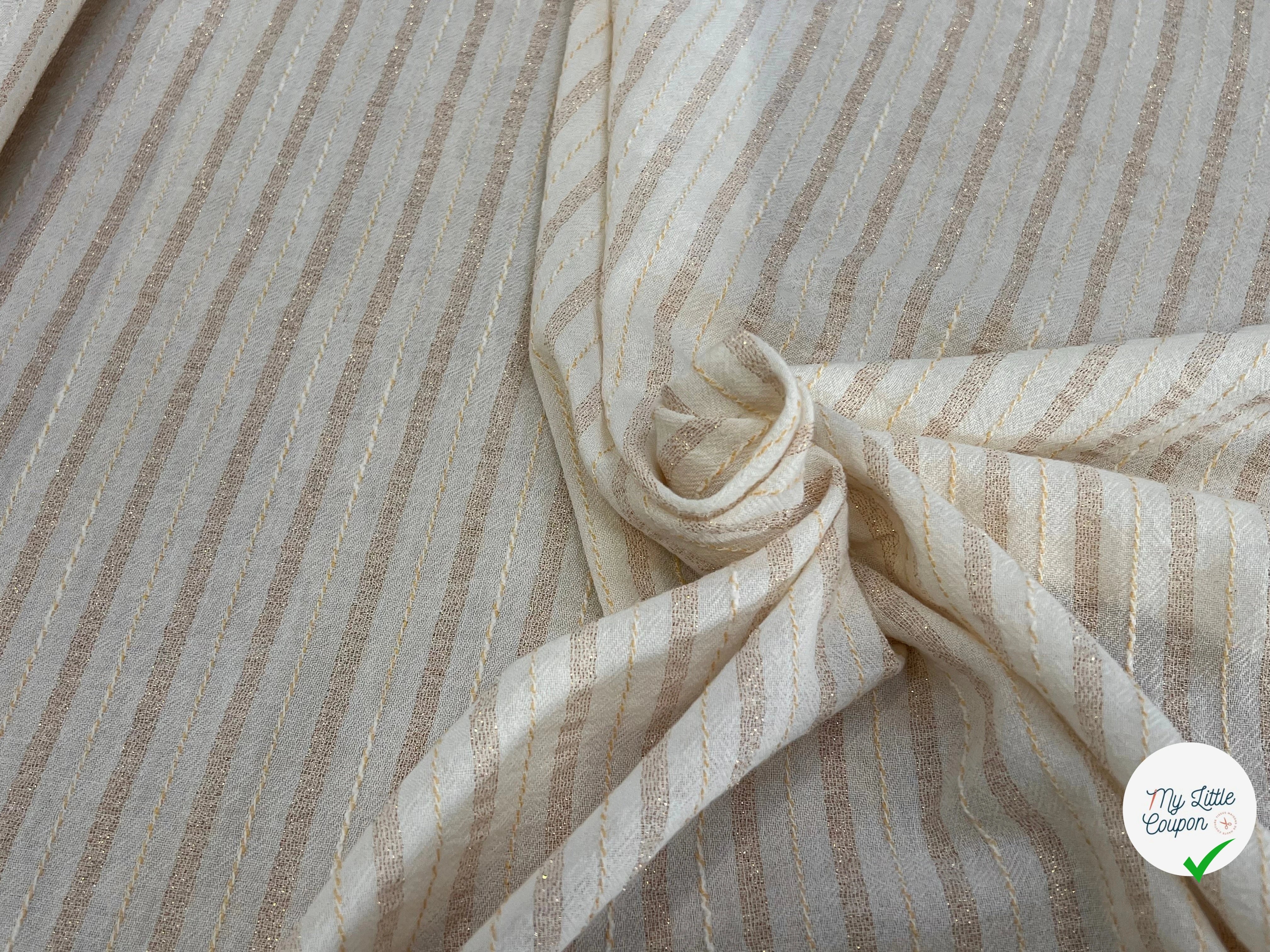 CREPE COTON FLUIDE RAYURES MÉTALISÉES ET TISSÉES AVEC FILS ÉCRU - My Little Coupon