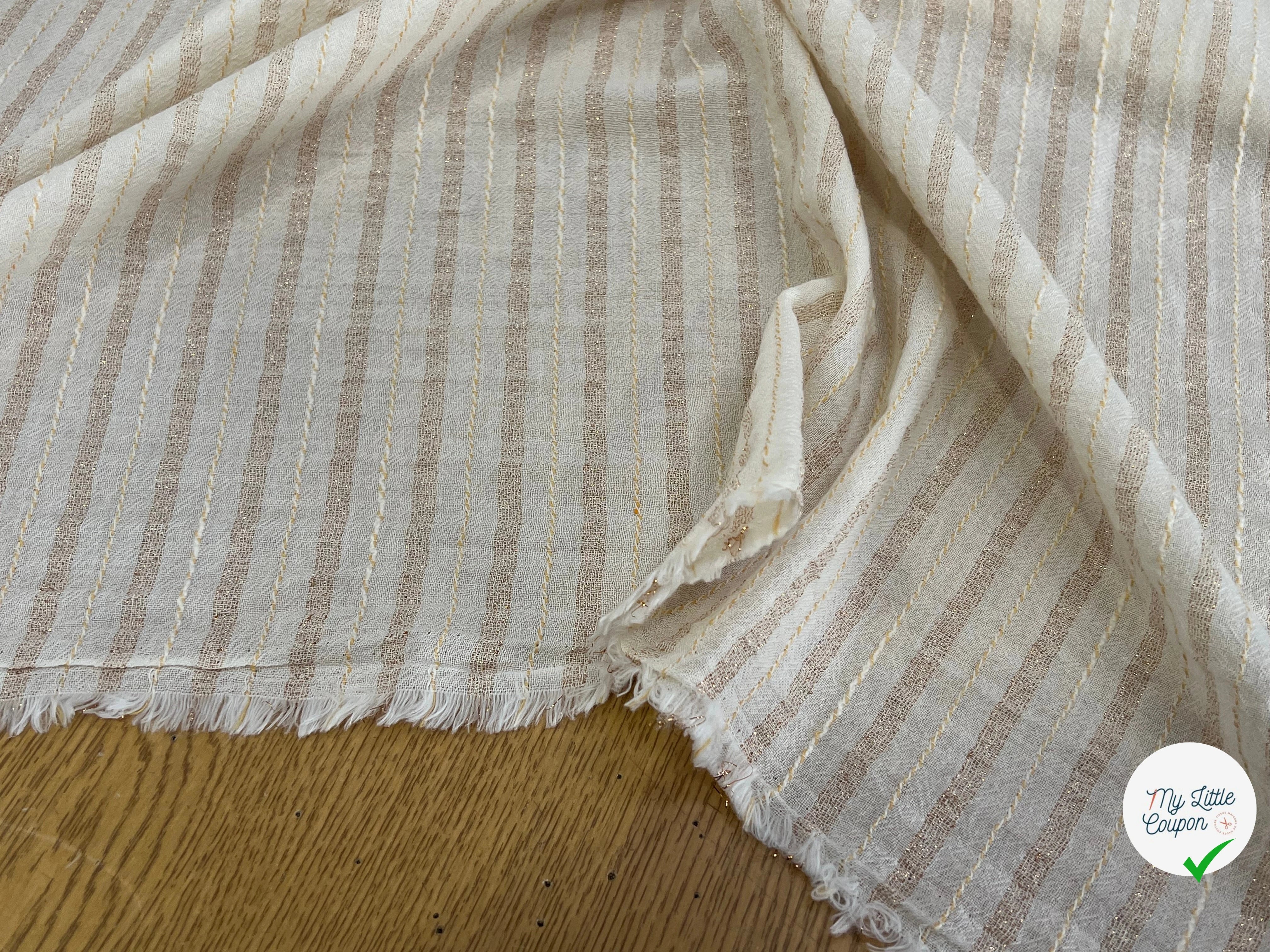CREPE COTON FLUIDE RAYURES MÉTALISÉES ET TISSÉES AVEC FILS ÉCRU - My Little Coupon