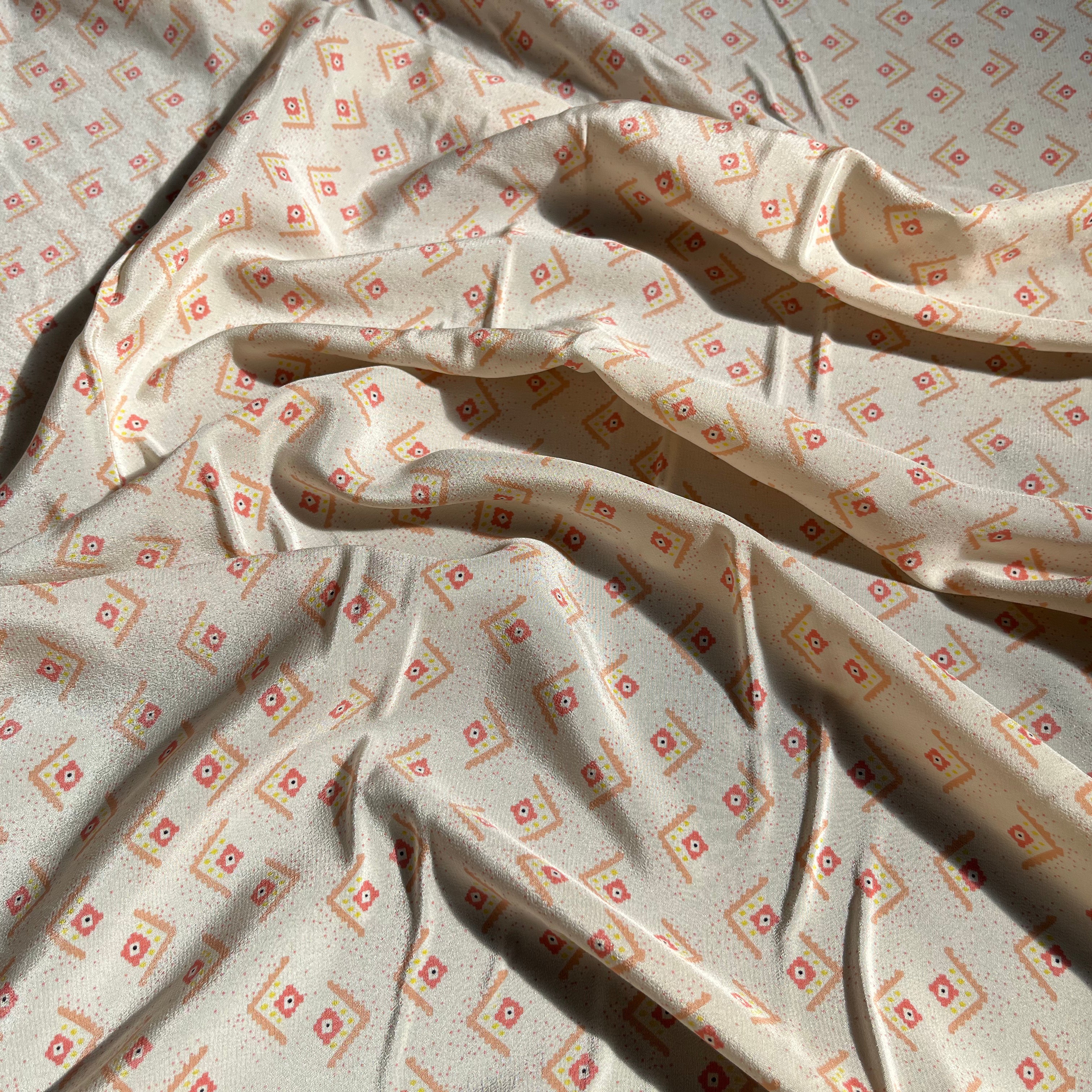 CREPE DE CHINE SOIE DELHI PRINT 16 MOMME ECRU - My Little Coupon