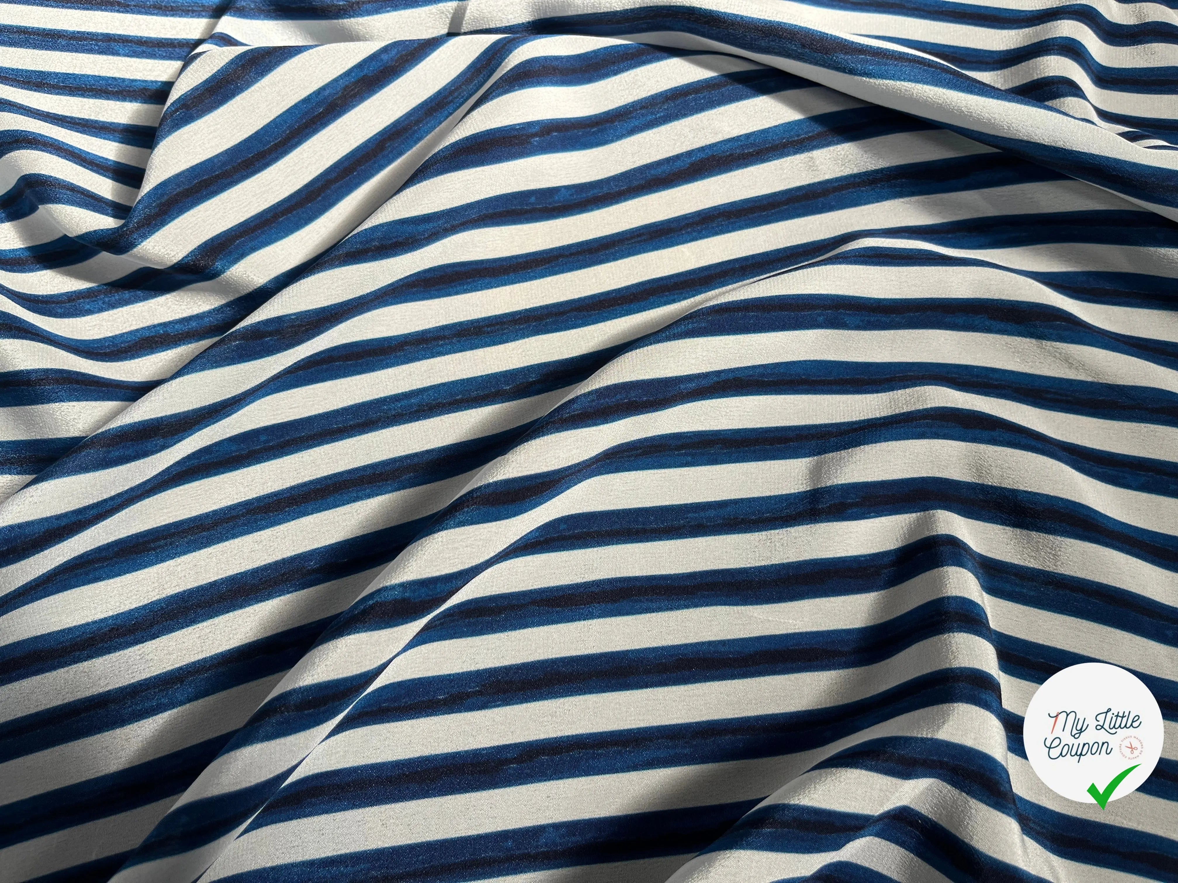 CREPE DE CHINE SOIE RAYURES BLANC NOIR BLEU - My Little Coupon
