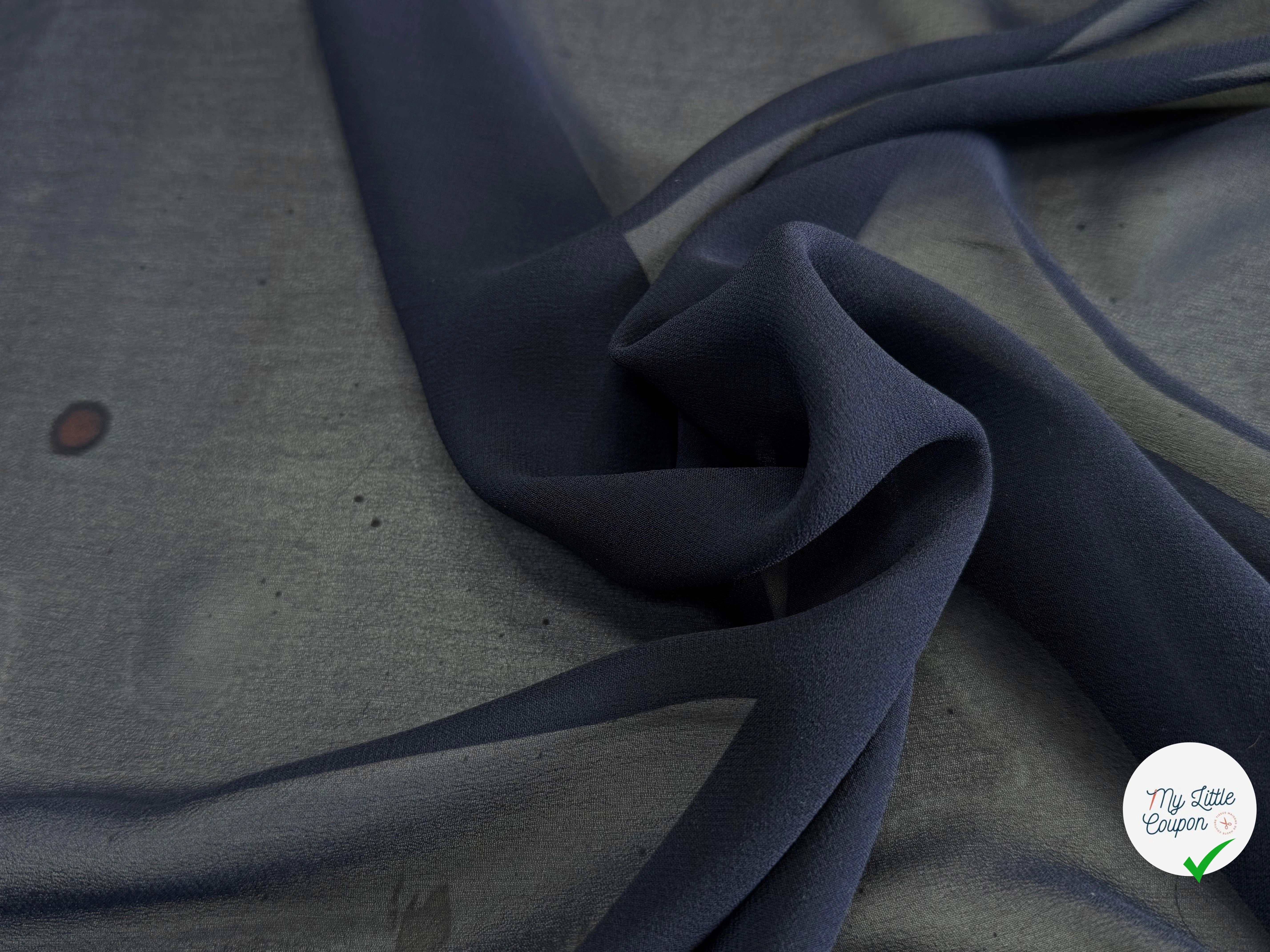 CREPE DE SOIE DOUBLE GEORGETTE FLUIDE BLEU NUIT - My Little Coupon
