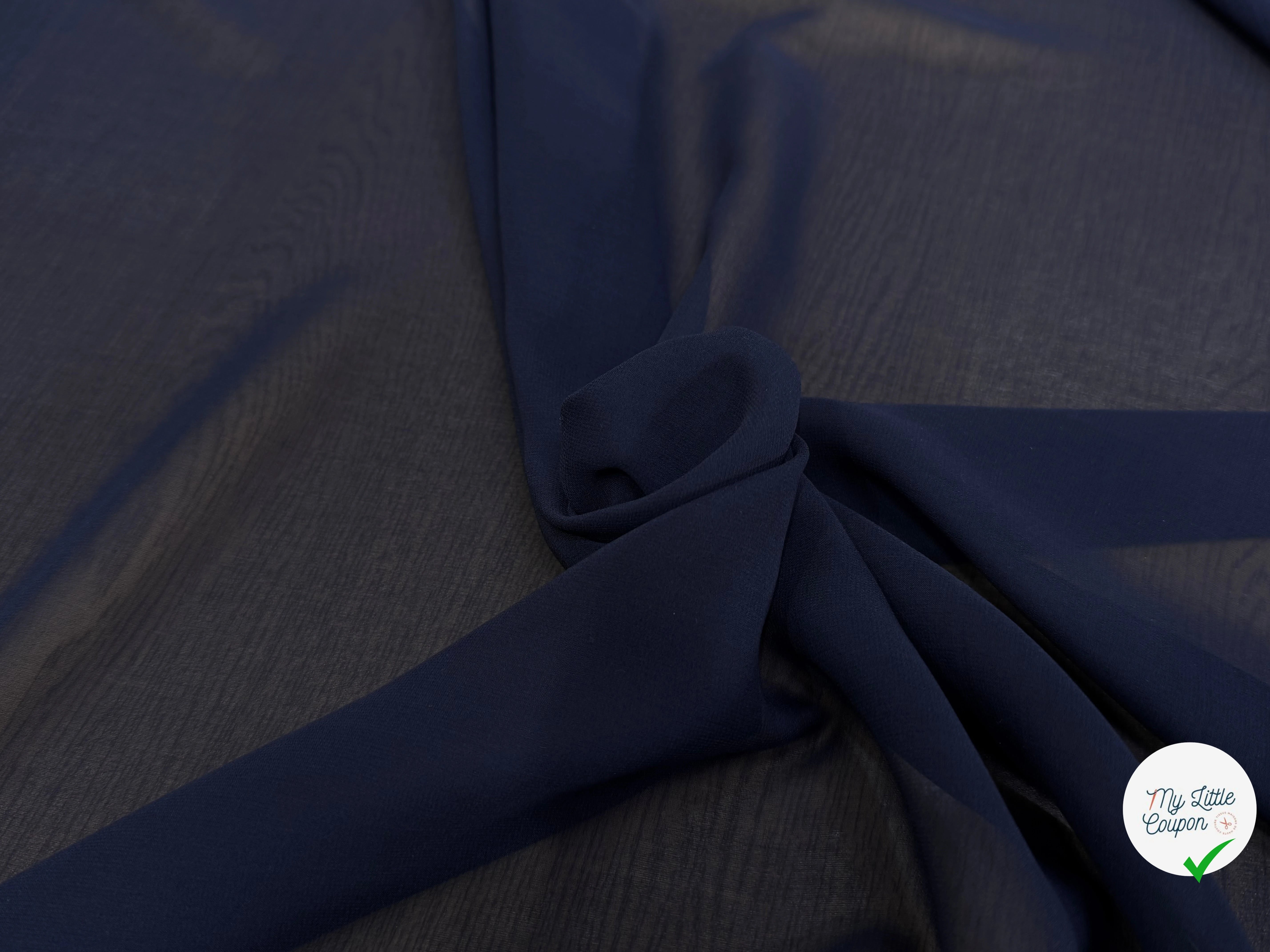 CREPE DE SOIE FLUIDE 140 DE LAIZE 100% SOIE BLEU MARINE - My Little Coupon