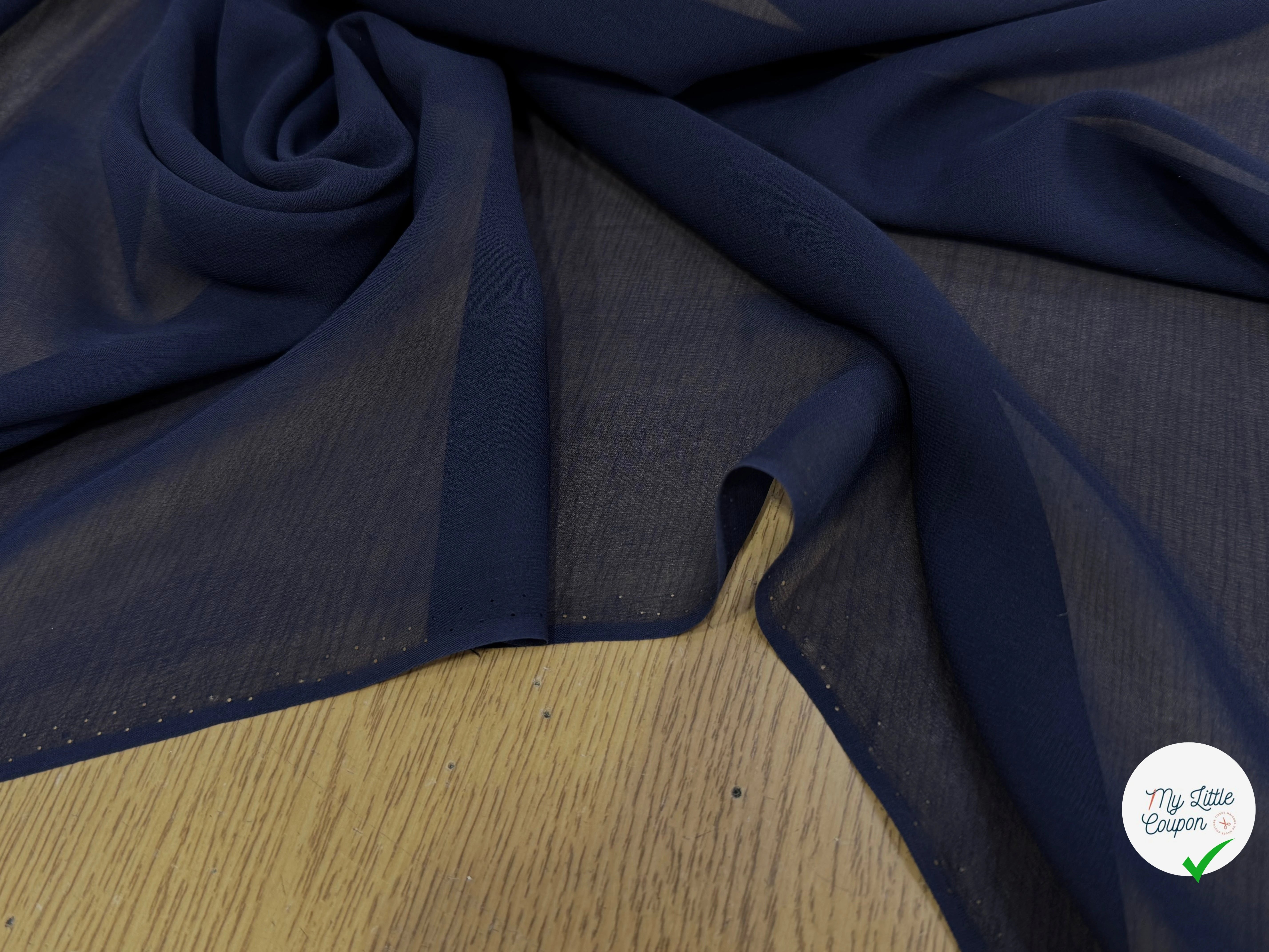 CREPE DE SOIE FLUIDE 140 DE LAIZE 100% SOIE BLEU MARINE - My Little Coupon