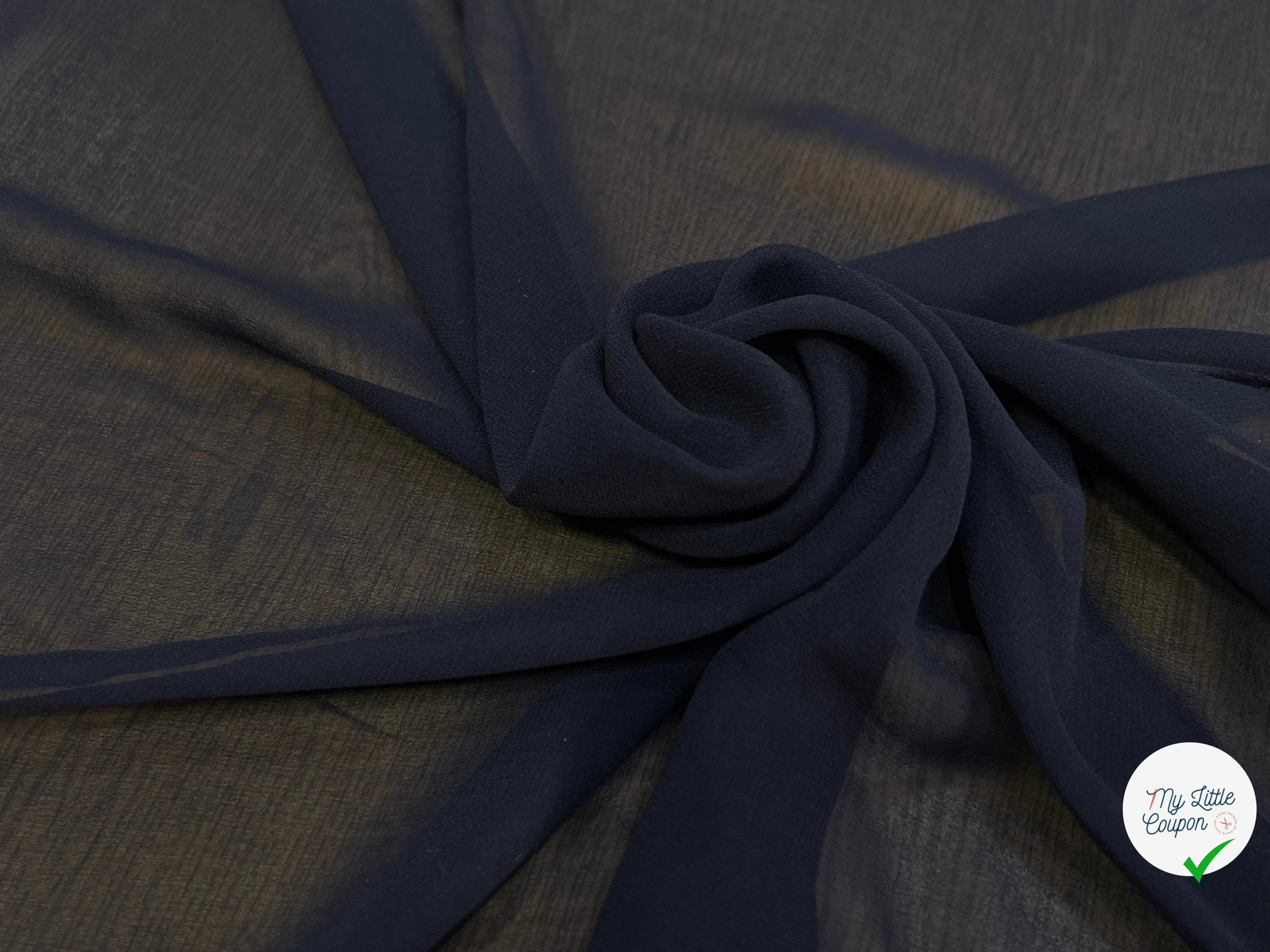 CREPE DE SOIE FLUIDE 140 DE LAIZE 100% SOIE BLEU NUIT - My Little Coupon