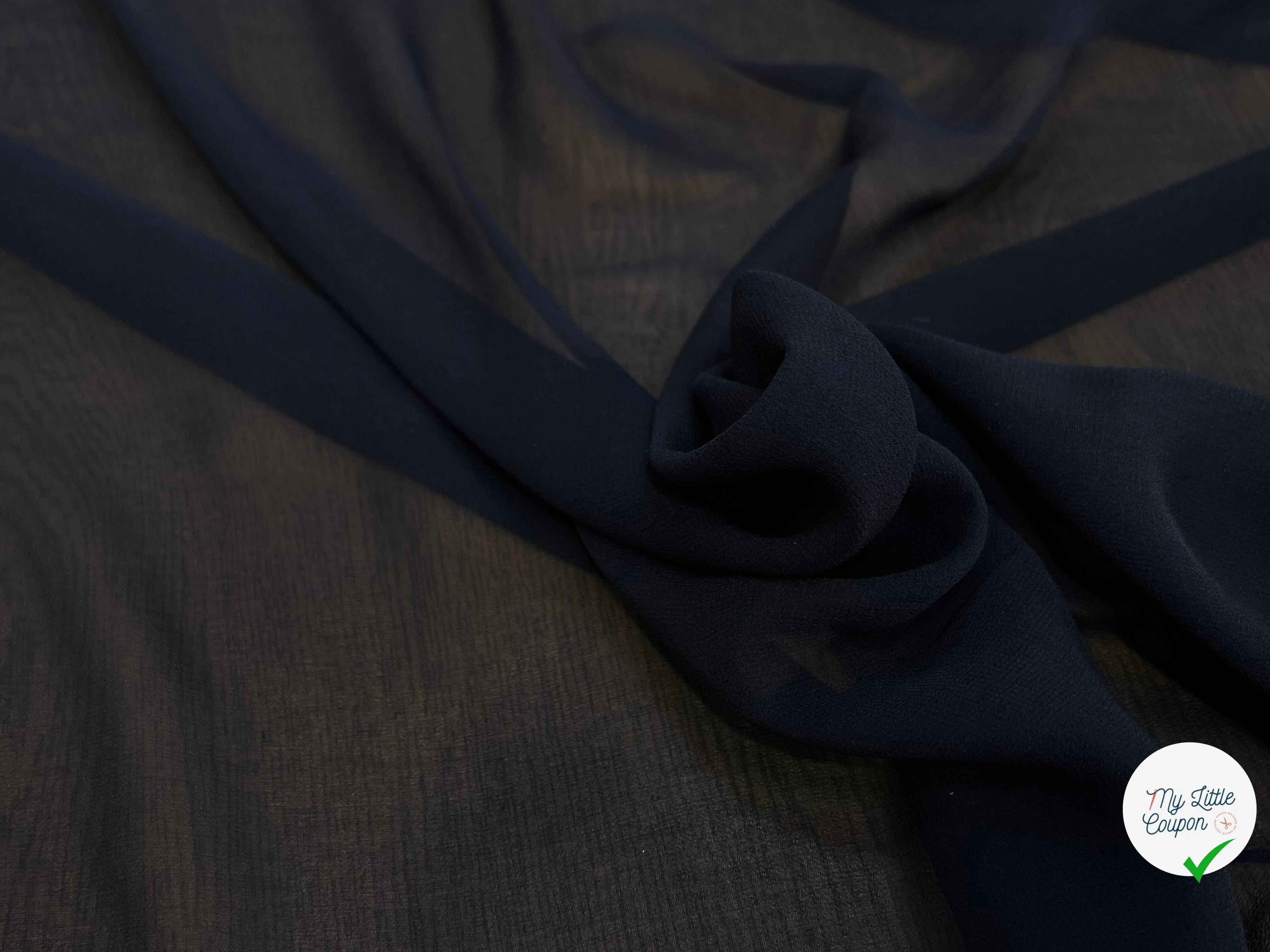 CREPE DE SOIE FLUIDE 140 DE LAIZE 100% SOIE BLEU NUIT - My Little Coupon