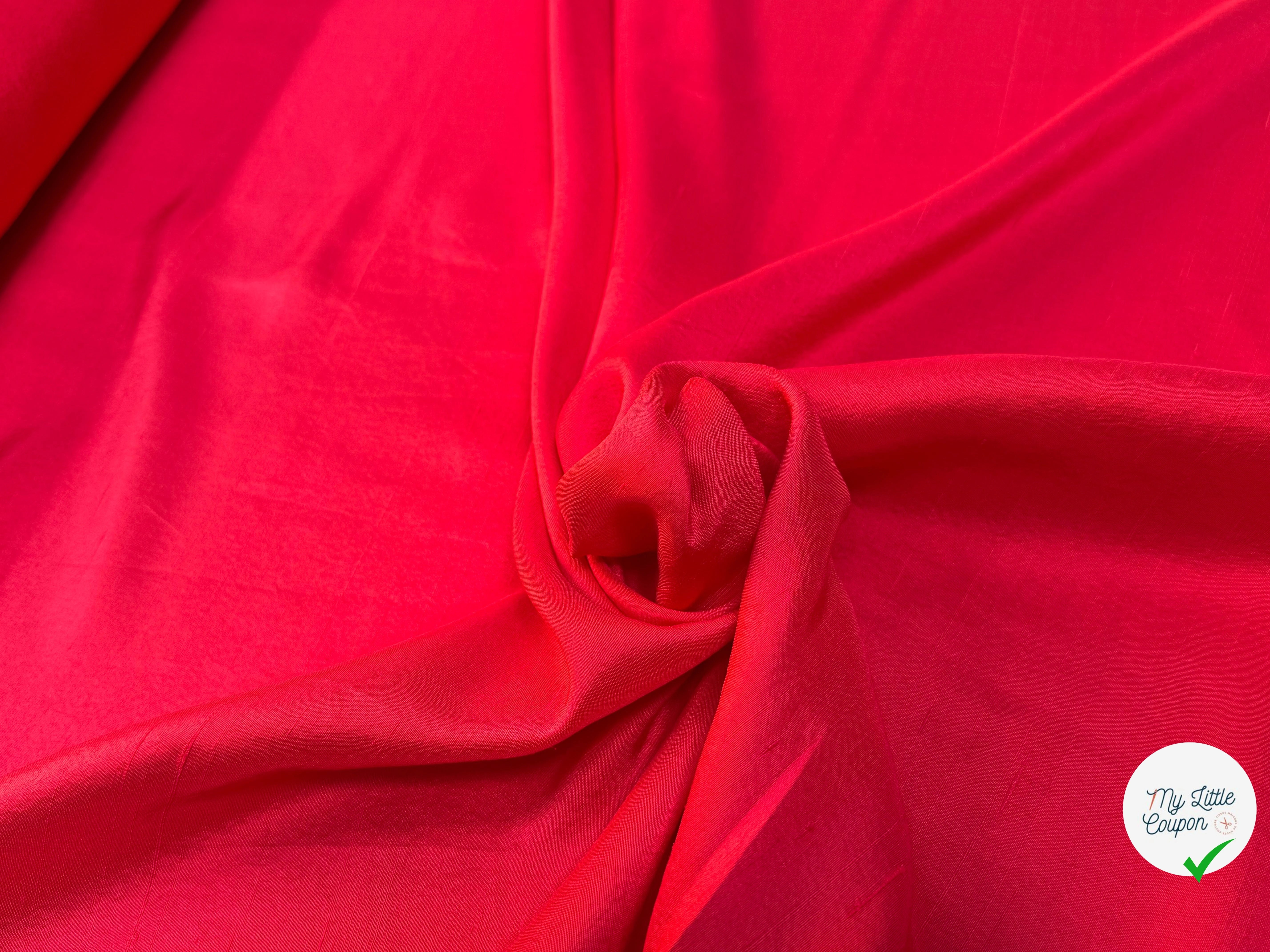 CREPE DE SOIE FLUIDE LÉGÈREMENT SATINÉ ROUGE TEXTURÉ SHANTUNG COUTURE - My Little Coupon