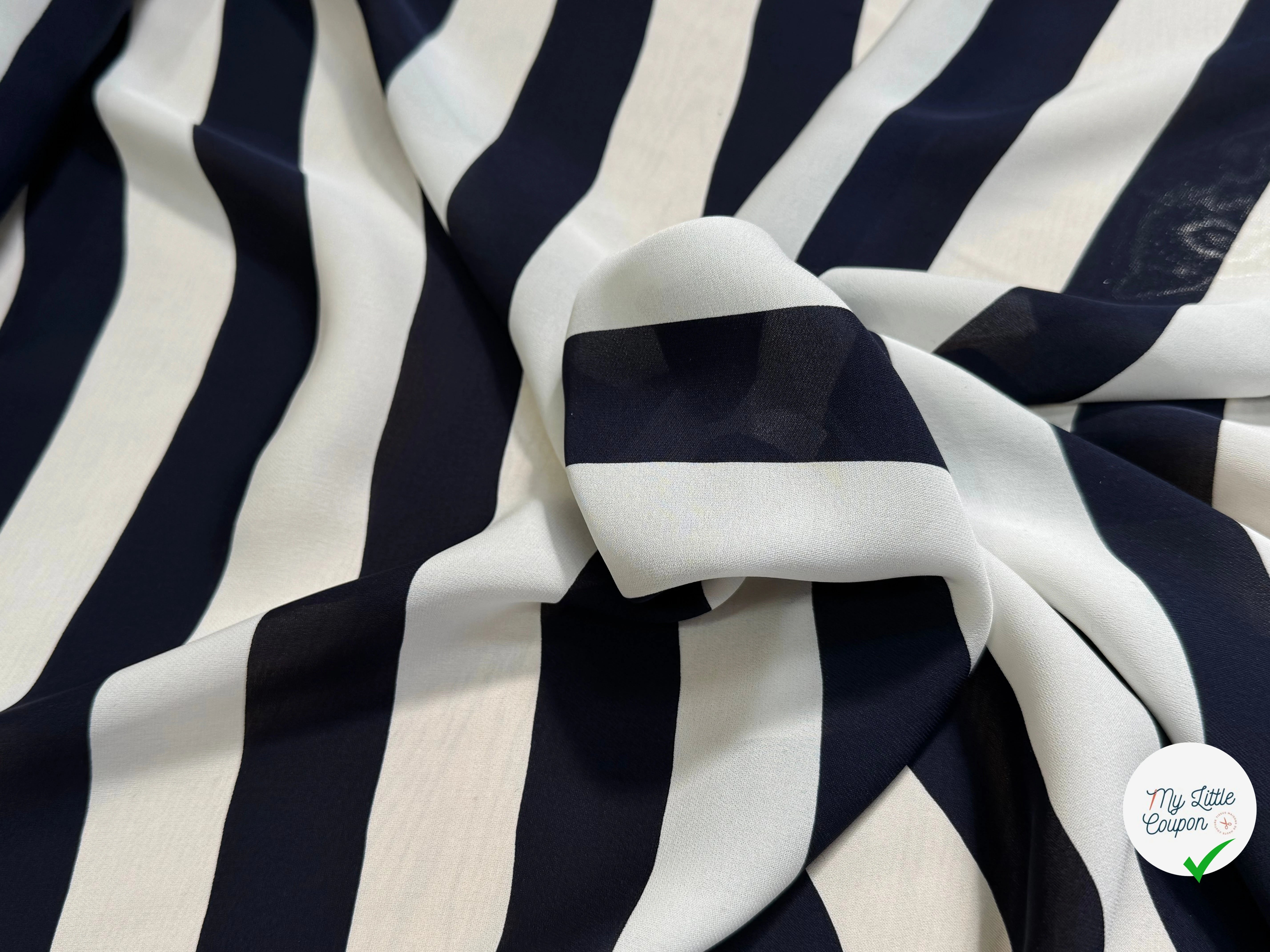 CREPE DE SOIE ULTRA FLUIDE GROSSES RAYURES BLANC CASSÉ MARRINE - My Little Coupon