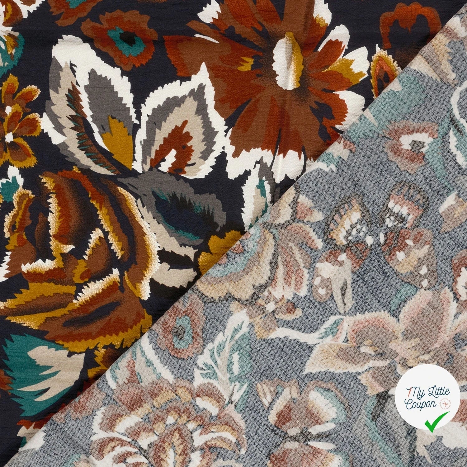 Crêpe de viscose feuilles bleu marine