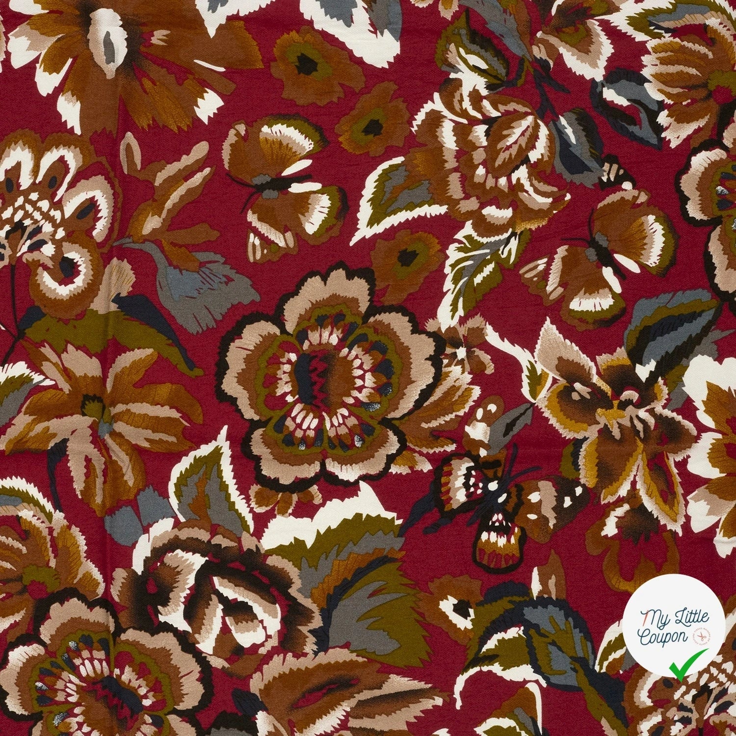 Crêpe de viscose feuilles bordeaux