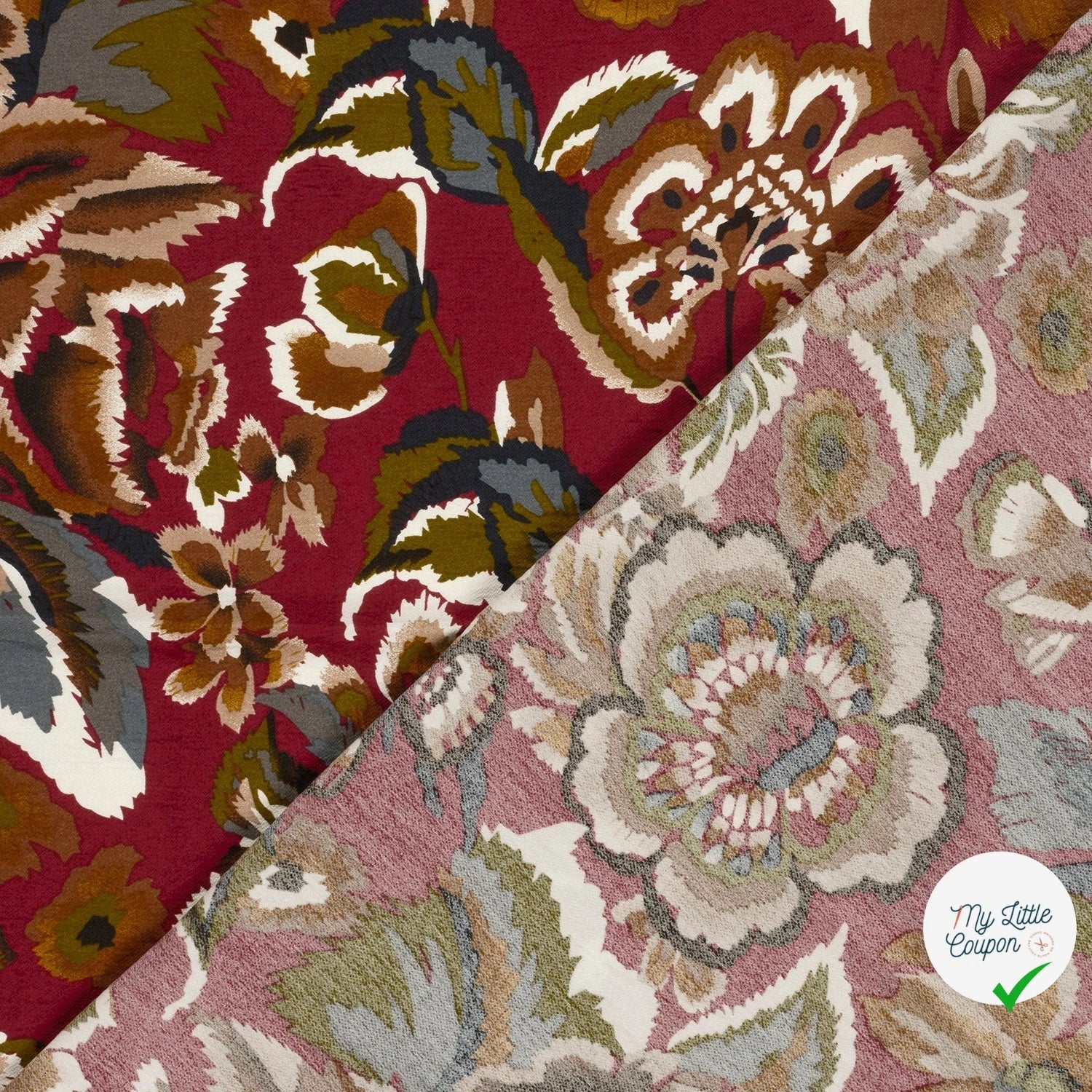 Crêpe de viscose feuilles bordeaux