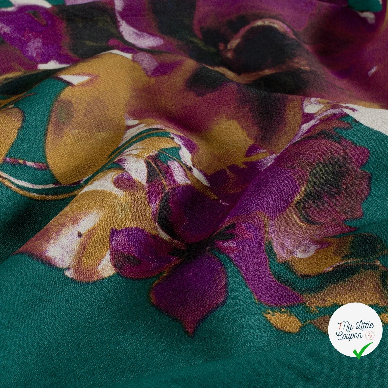 Crêpe de viscose fleurs bleu canard
