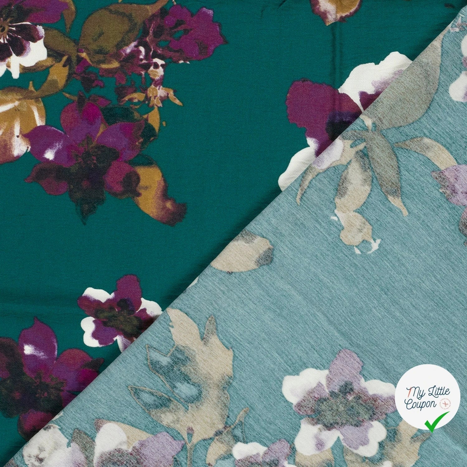 Crêpe de viscose fleurs bleu canard